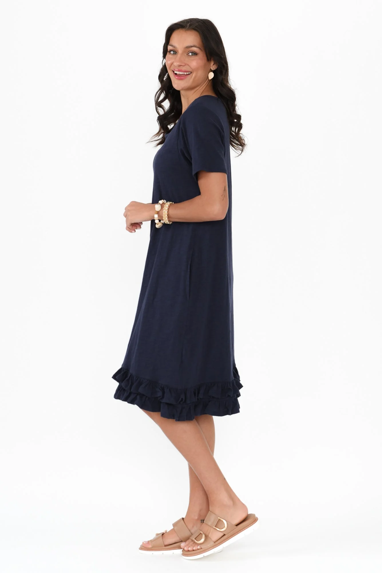 Aaliyah Navy Cotton Frill Dress - Image 3