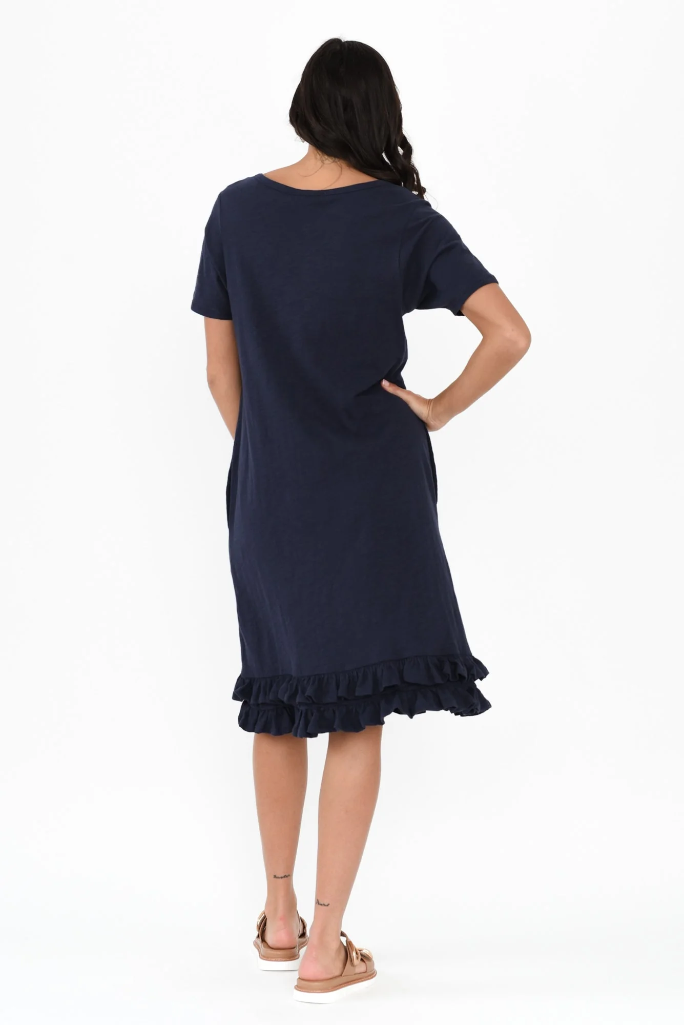 Aaliyah Navy Cotton Frill Dress - Image 4