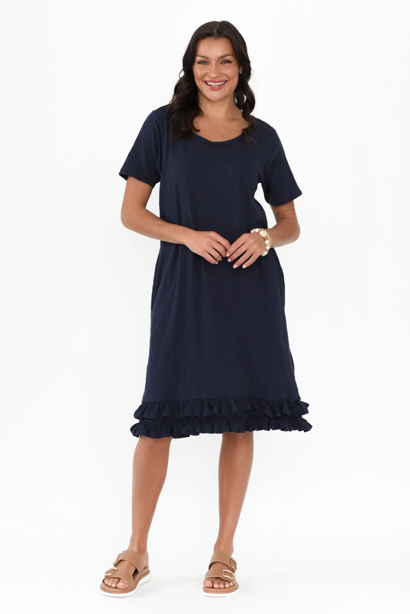 Aaliyah Navy Cotton Frill Dress - Image 6