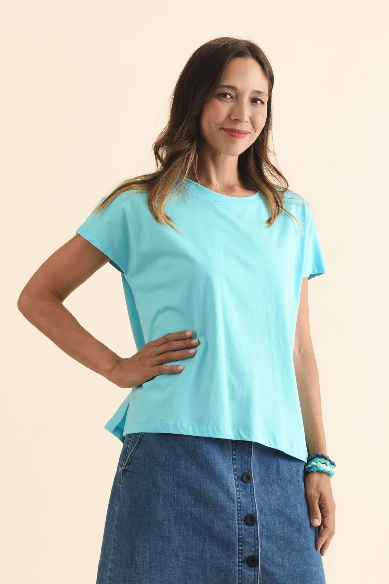 Abbi Turquoise Cotton Tee - Image 3