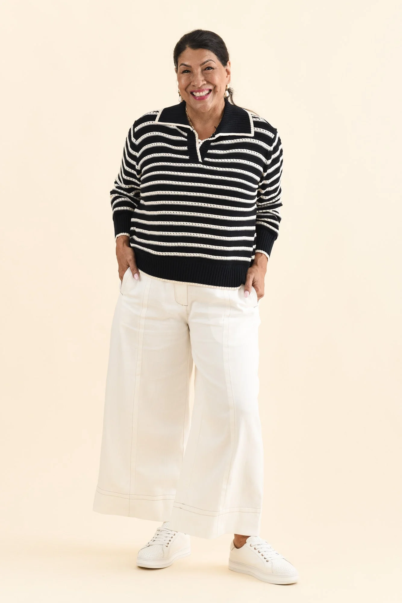 Aberdeen Navy Stripe Cotton Knit Jumper - Image 10