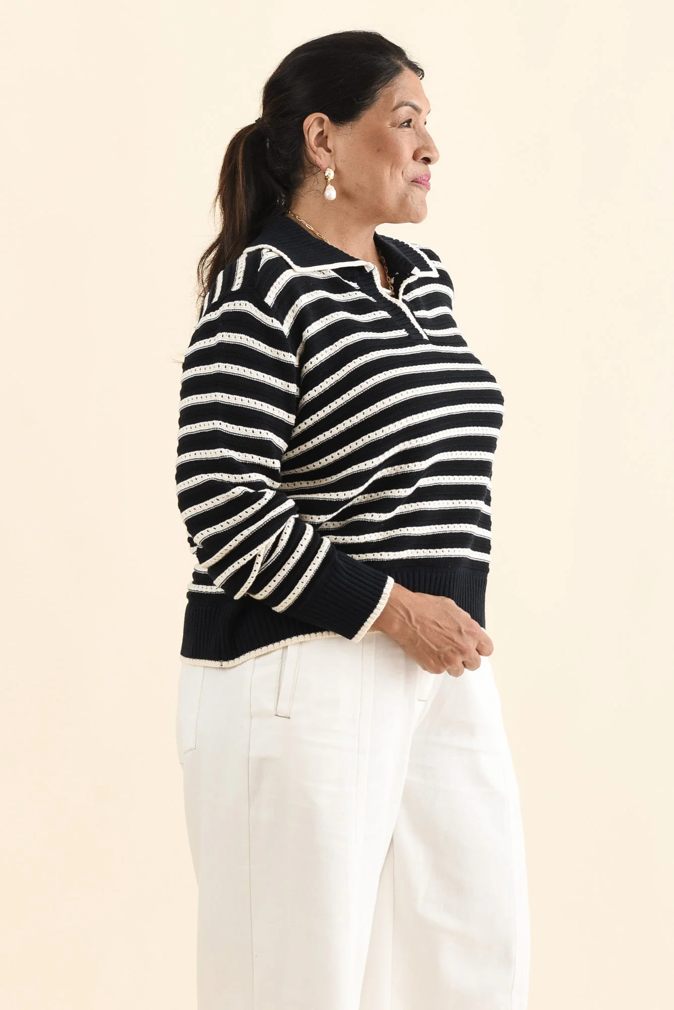 Aberdeen Navy Stripe Cotton Knit Jumper - Image 11