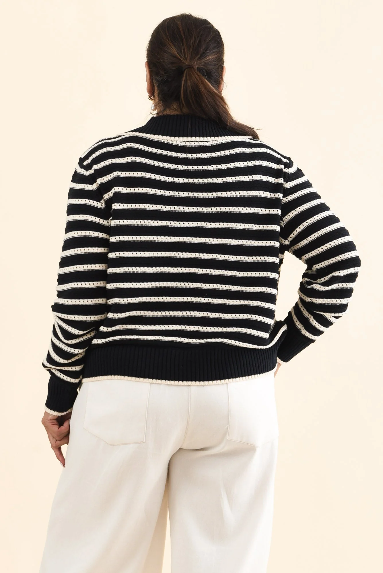 Aberdeen Navy Stripe Cotton Knit Jumper - Image 12