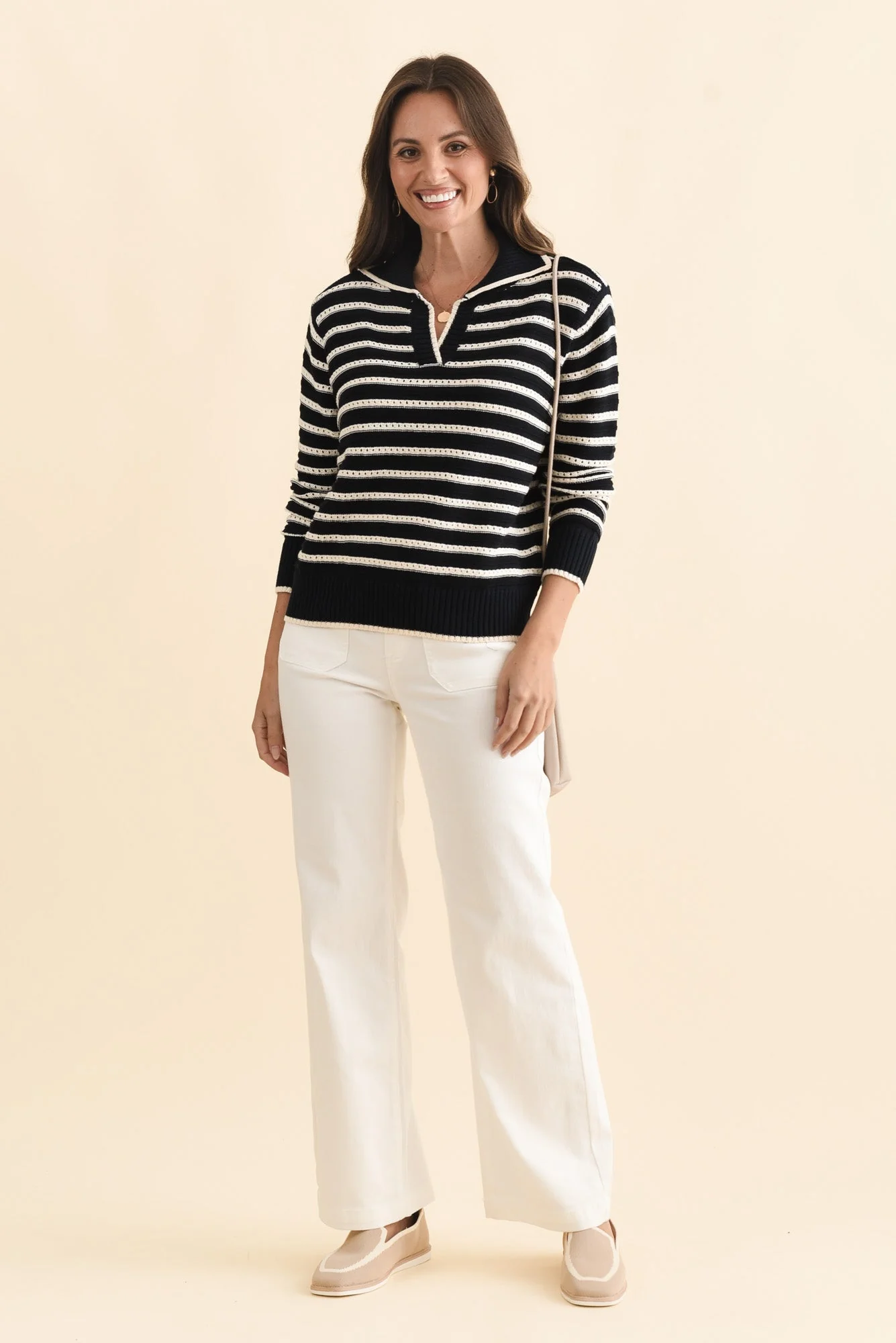 Aberdeen Navy Stripe Cotton Knit Jumper - Image 3
