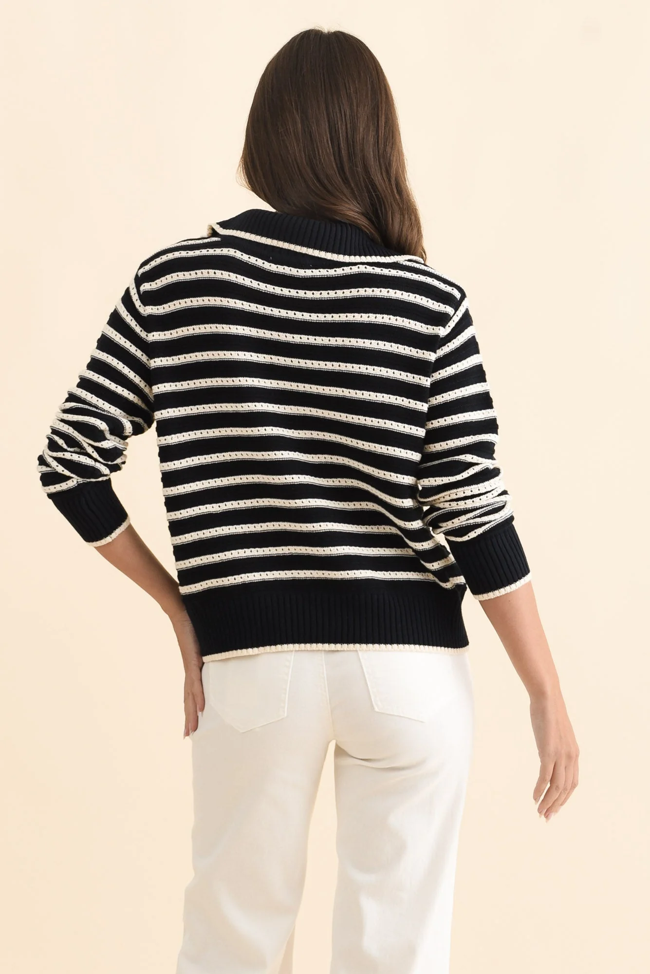 Aberdeen Navy Stripe Cotton Knit Jumper - Image 5