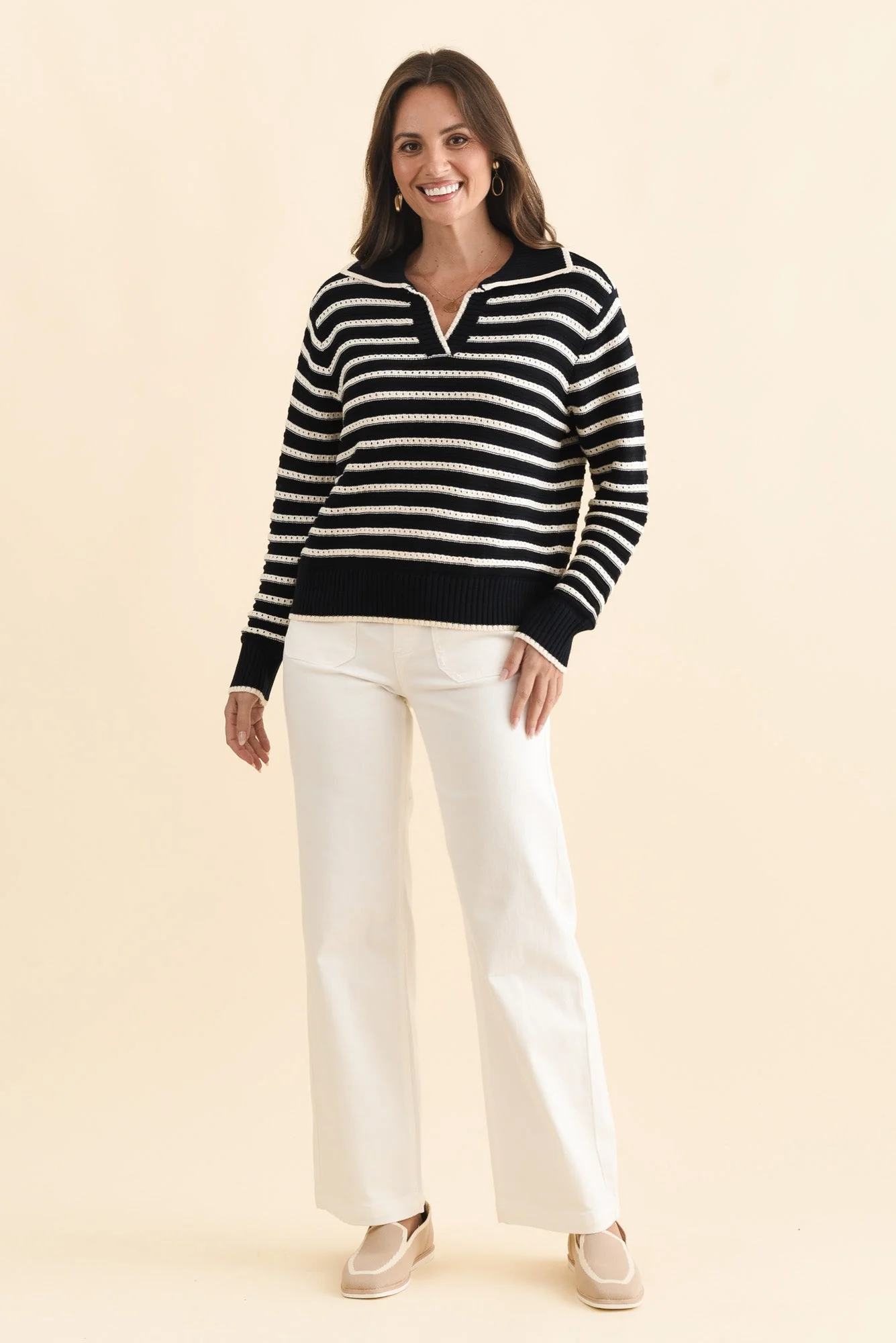Aberdeen Navy Stripe Cotton Knit Jumper - Image 7