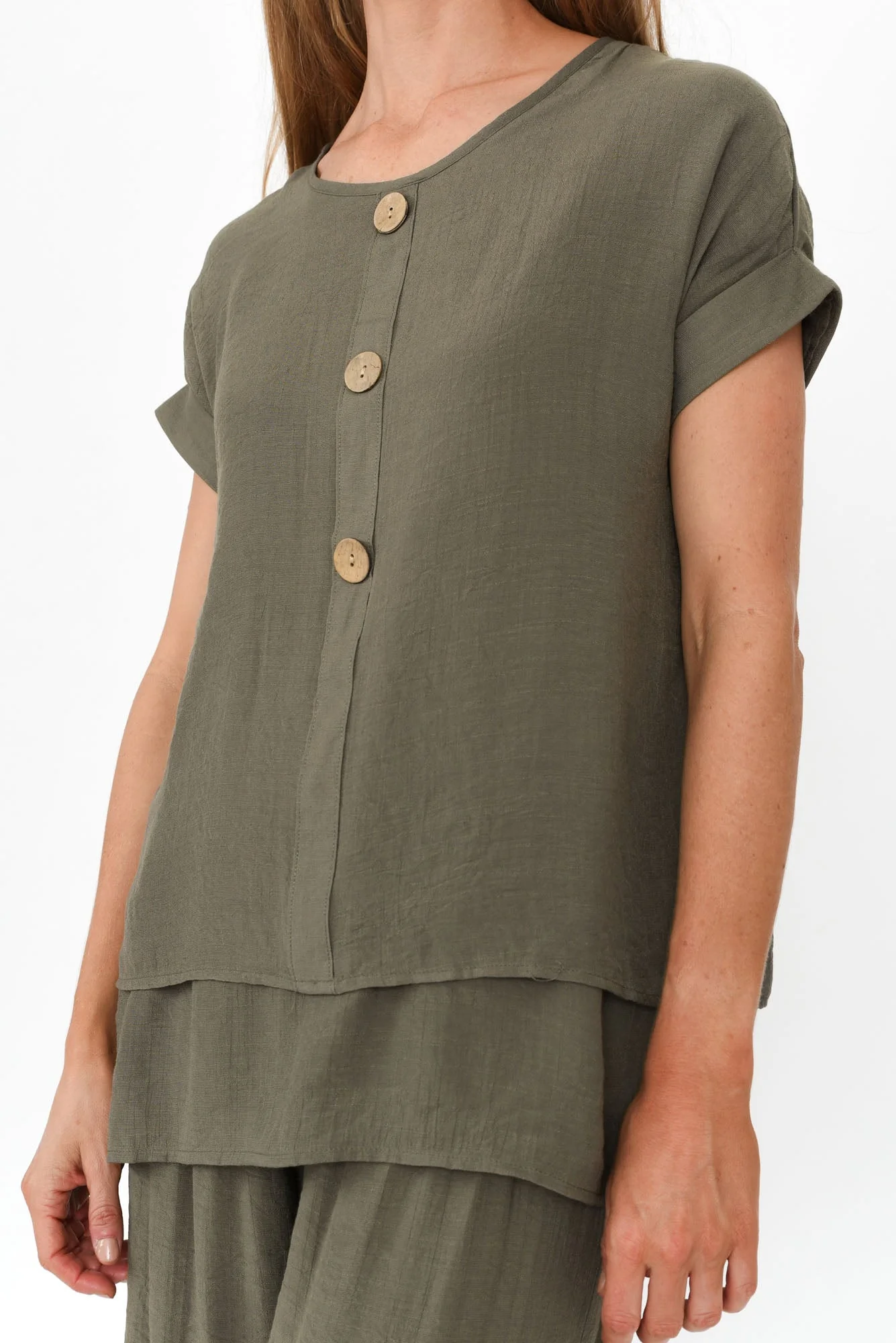 Abilene Khaki Button Top - Image 6