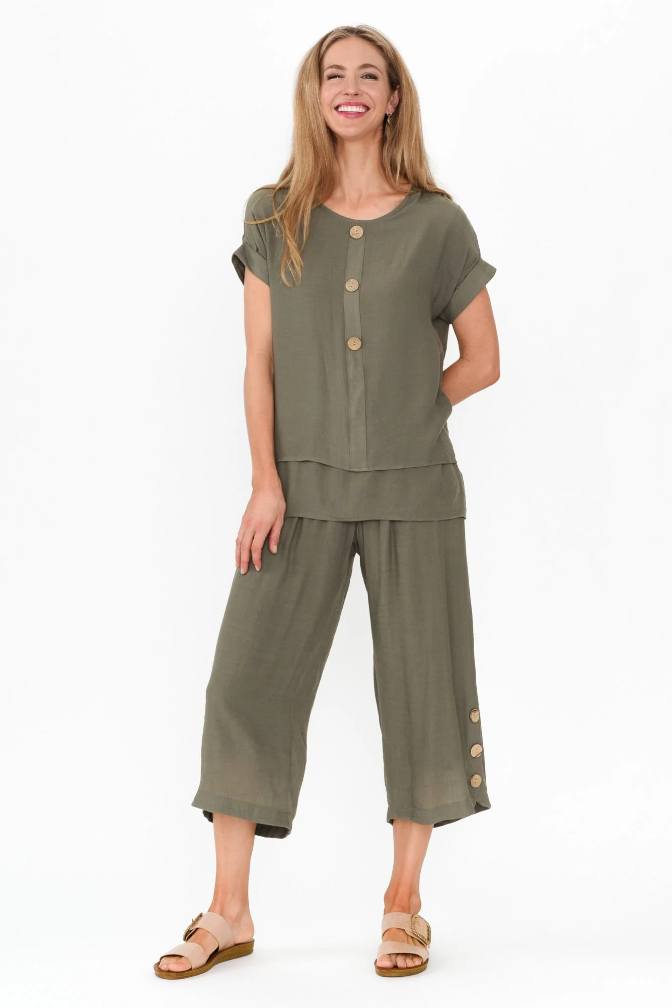 Abilene Khaki Button Top - Image 7