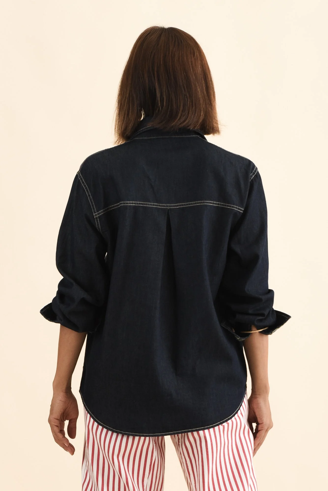 Abriella Dark Blue Denim Shirt - Image 4