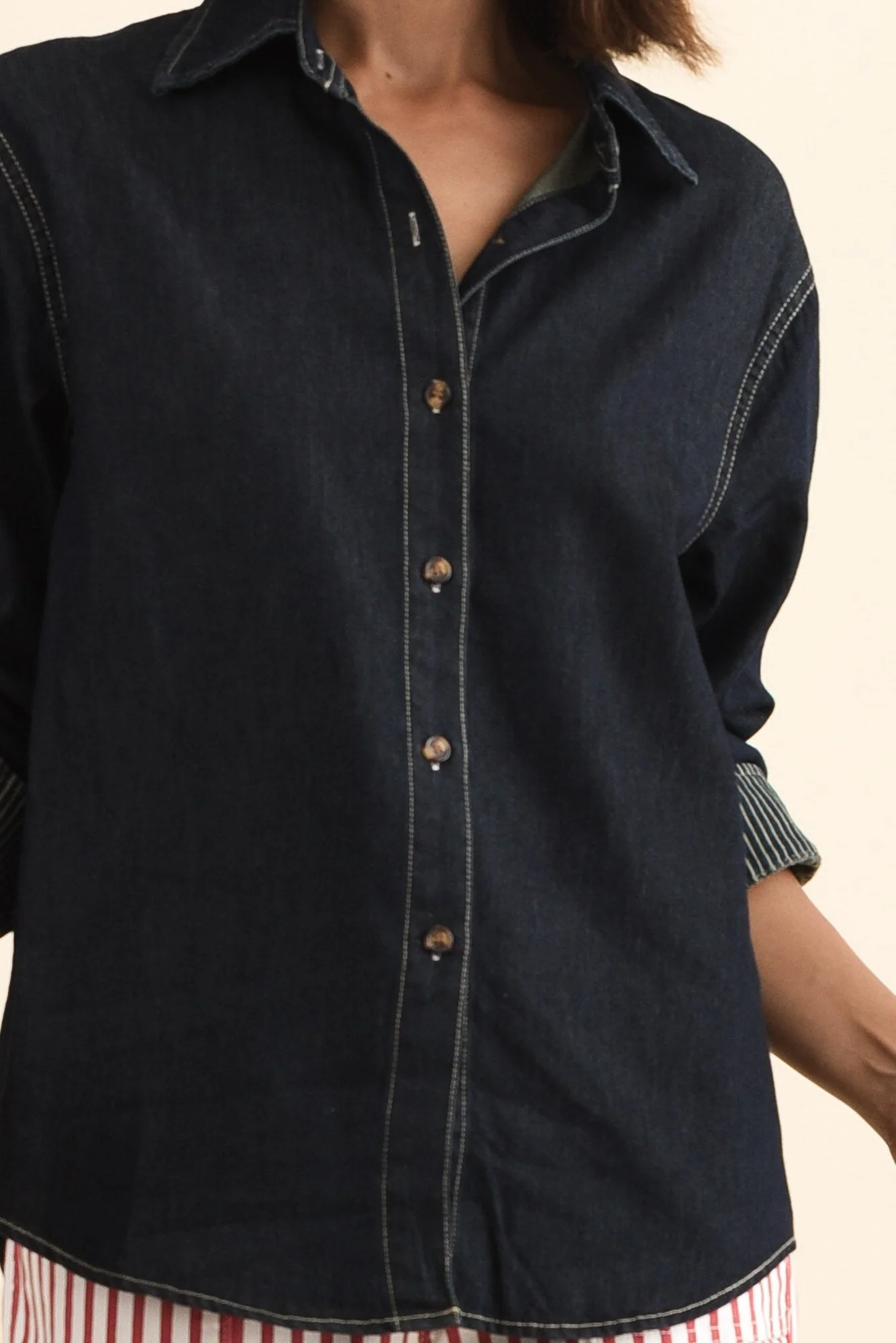 Abriella Dark Blue Denim Shirt - Image 5