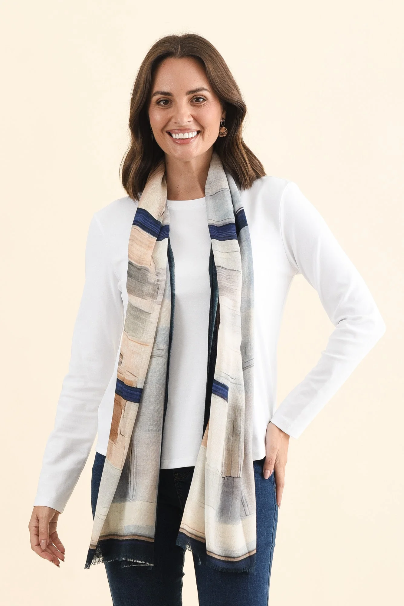 Achia Natural Abstract Merino Wool Scarf - Image 2