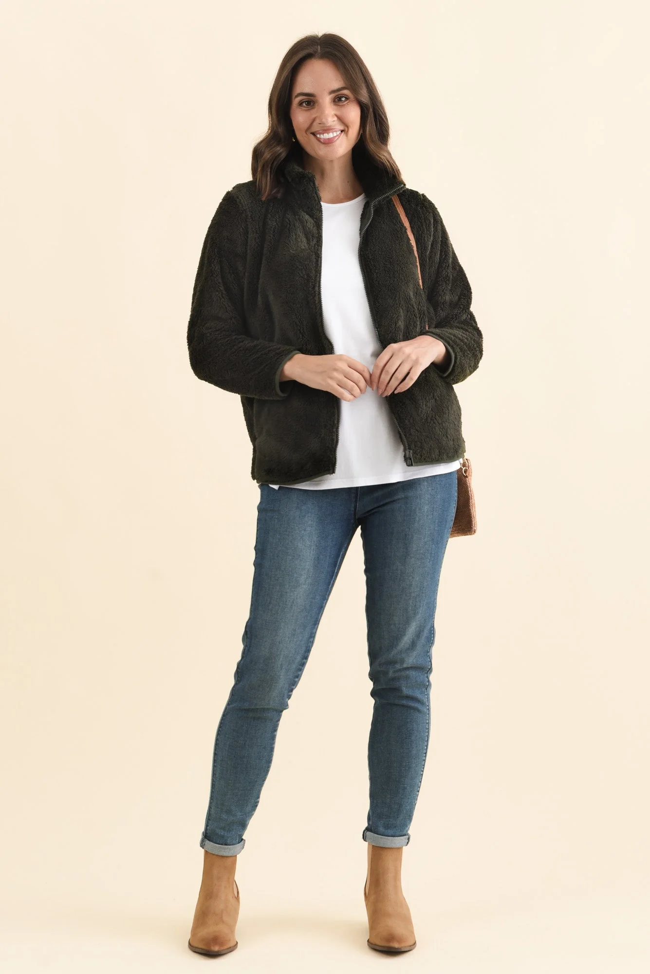 Ackerley Dark Green Faux Fur Jacket - Image 2