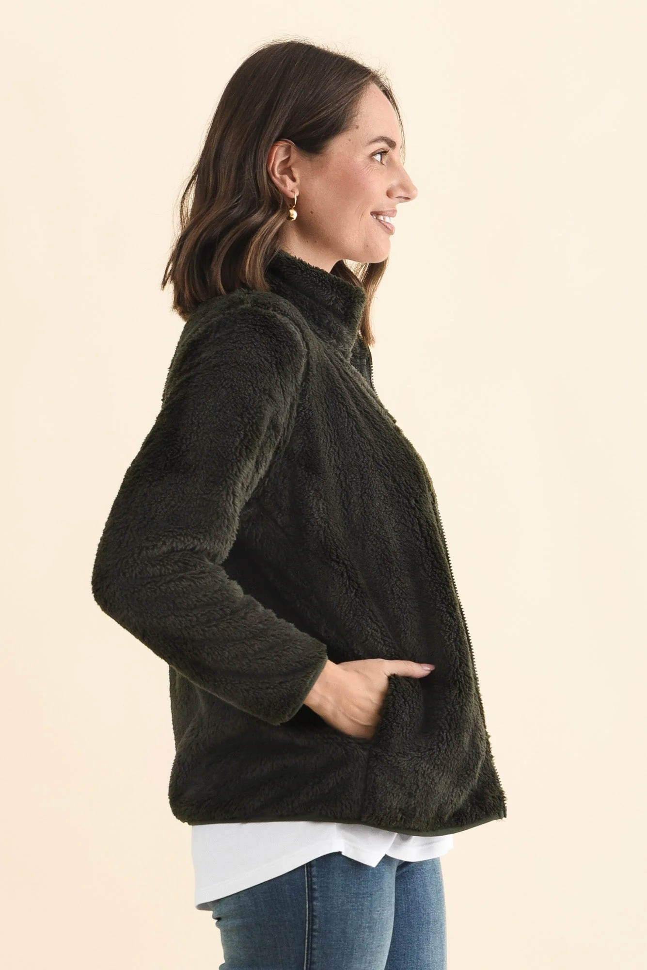 Ackerley Dark Green Faux Fur Jacket - Image 3