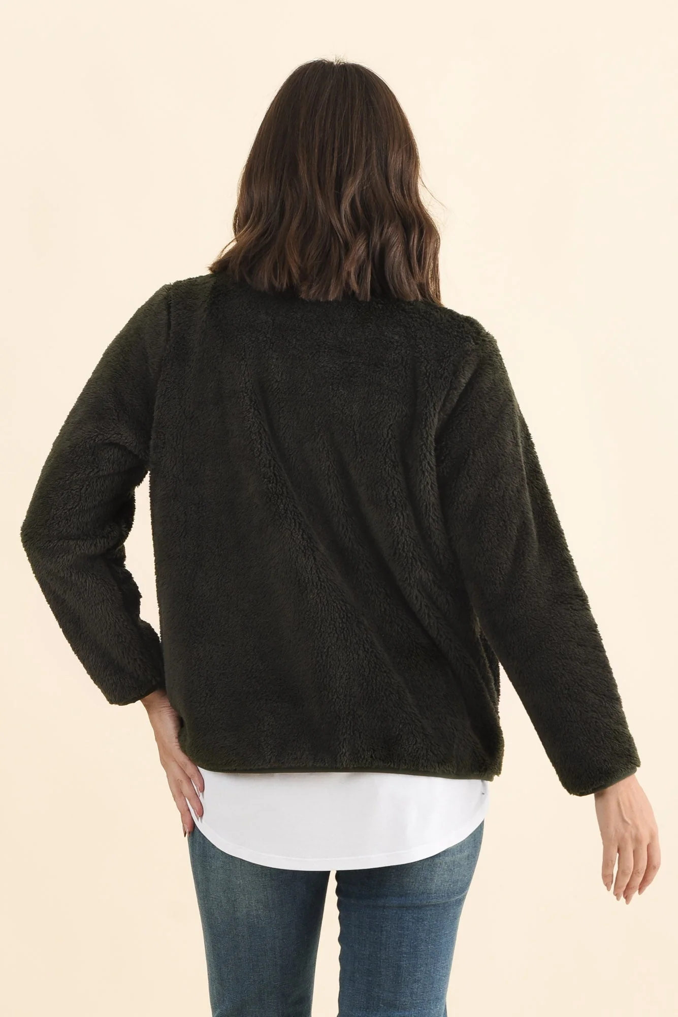 Ackerley Dark Green Faux Fur Jacket - Image 4