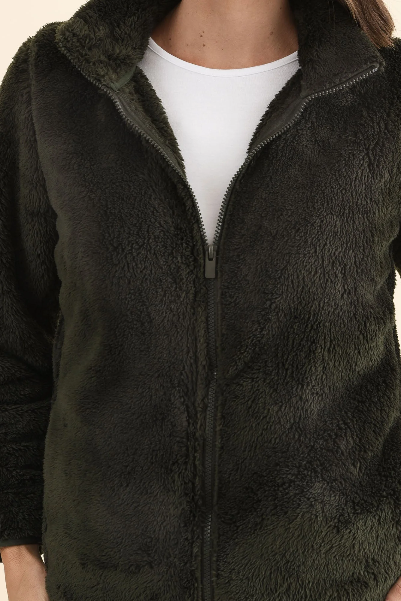 Ackerley Dark Green Faux Fur Jacket - Image 5