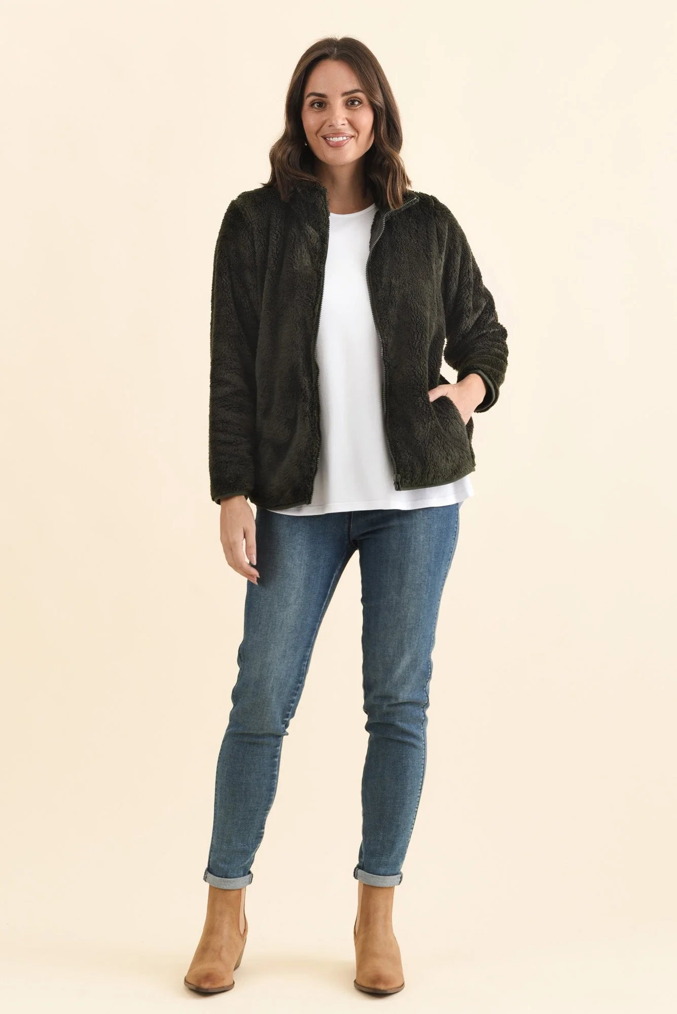 Ackerley Dark Green Faux Fur Jacket - Image 6