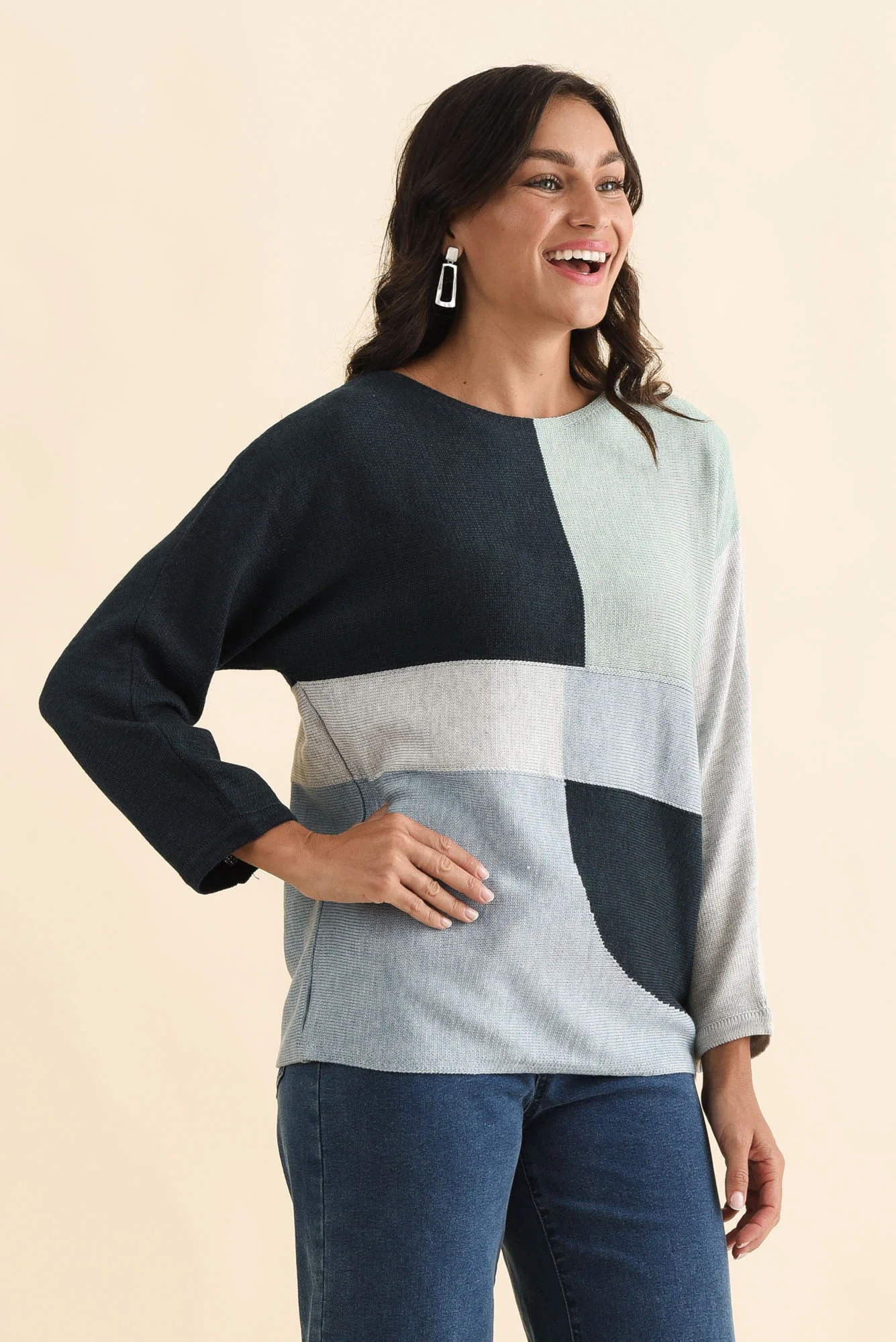 Acton Blue Splice Wool Blend Jumper - Image 3