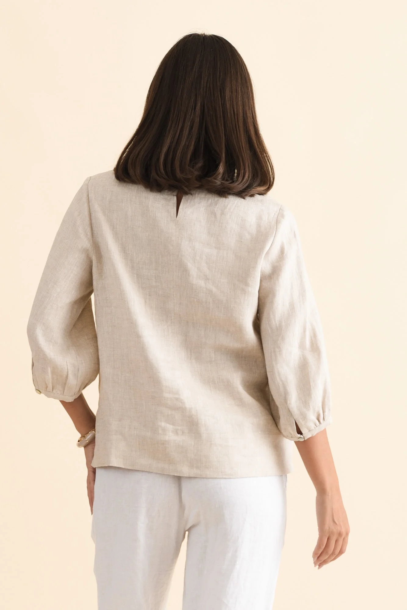 Addie Beige Linen Sleeved Top - Image 5