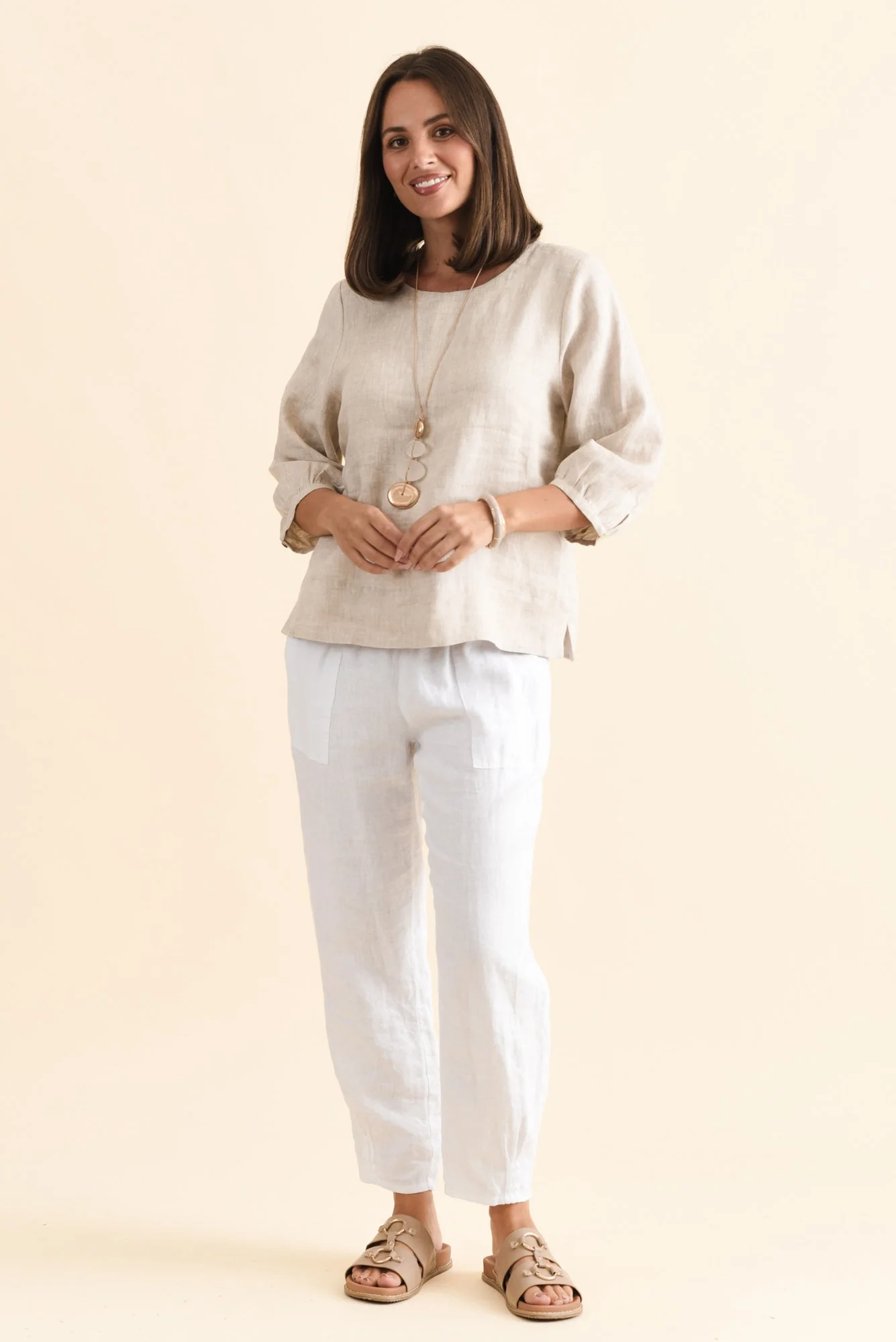 Addie Beige Linen Sleeved Top - Image 7