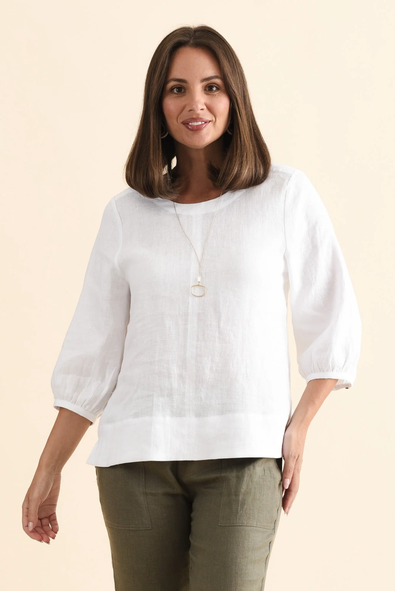 Addie White Linen Sleeved Top - Image 2