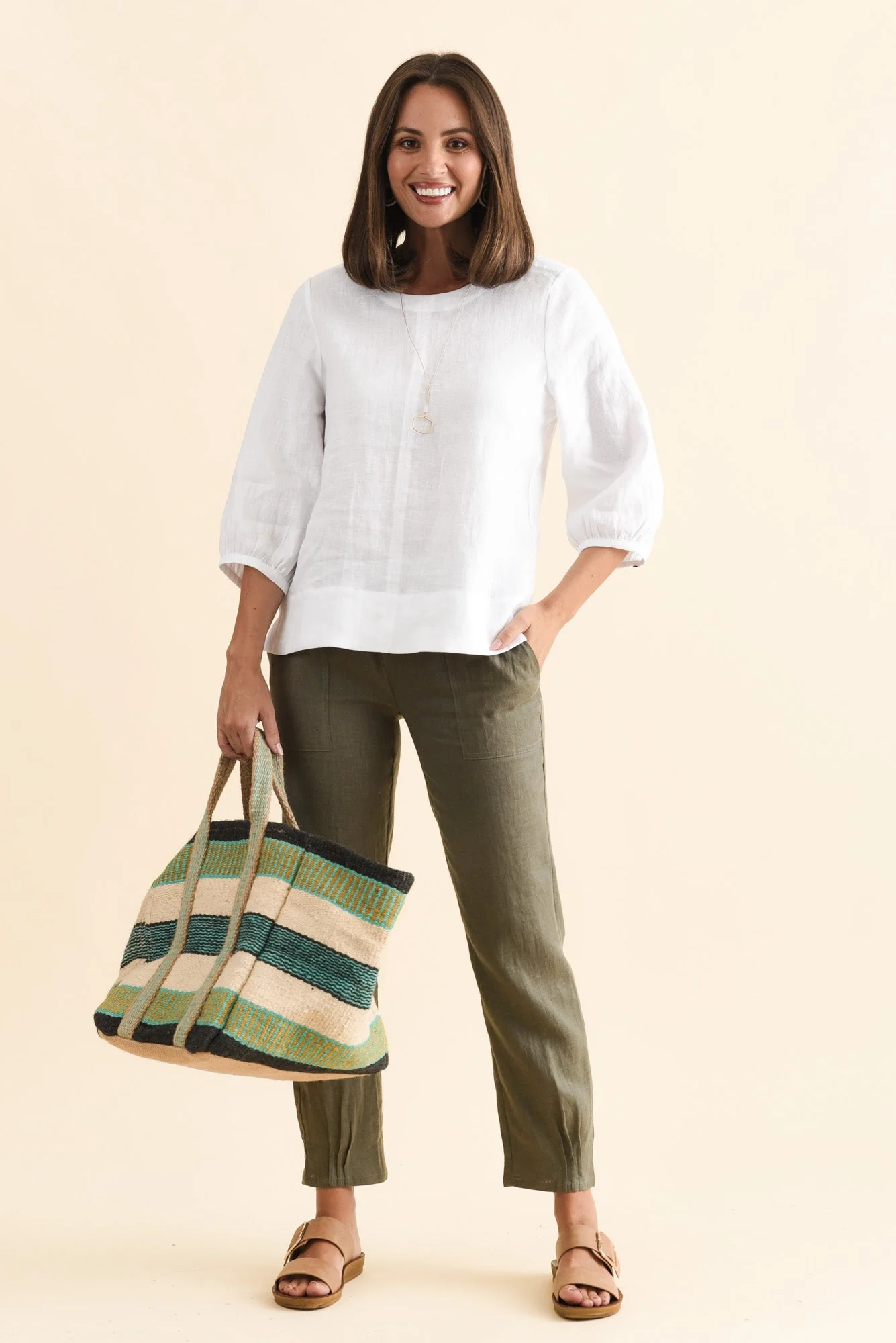 Addie White Linen Sleeved Top - Image 3