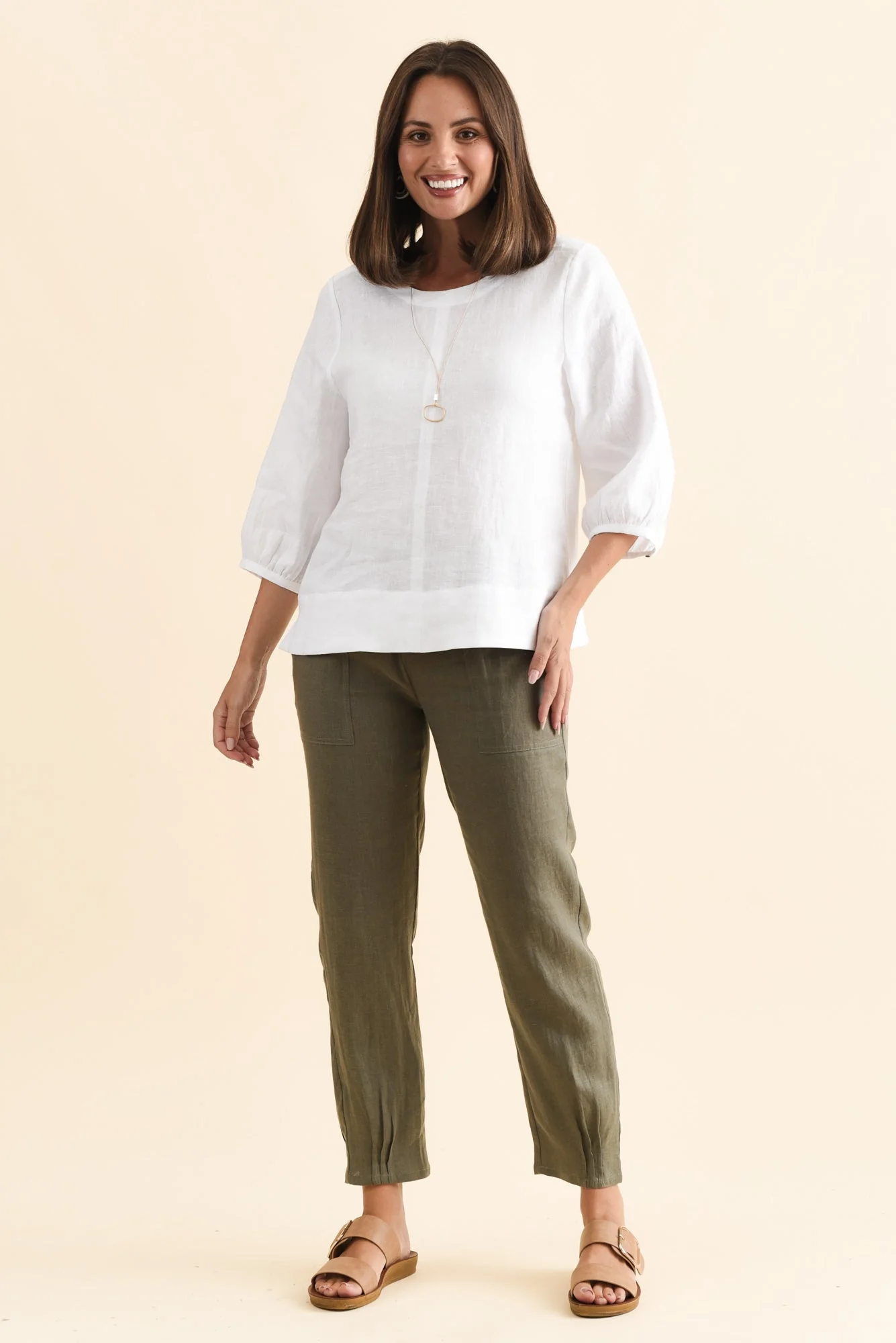 Addie White Linen Sleeved Top - Image 7