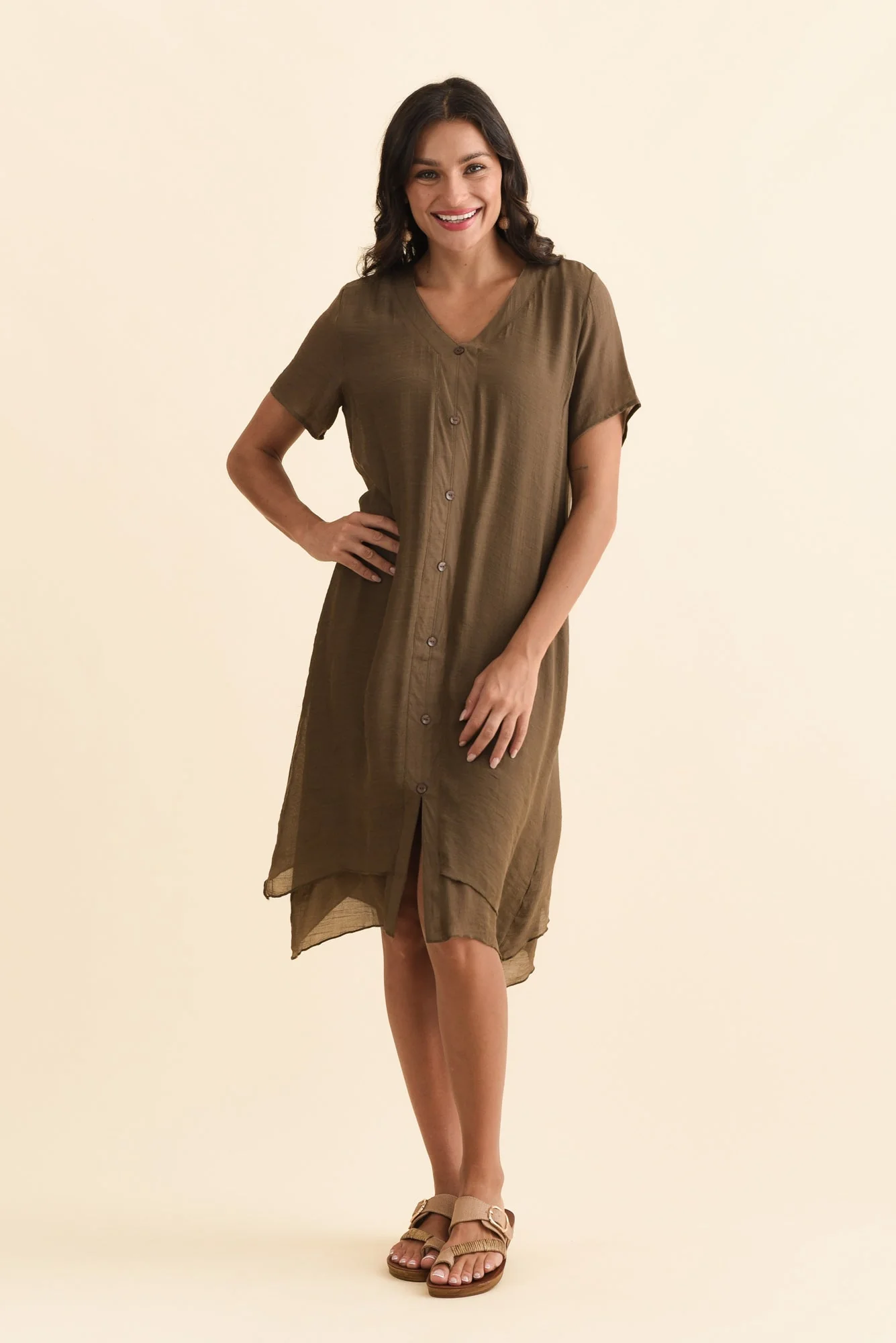 Adelaide Chocolate Layered Button Dress - Image 3