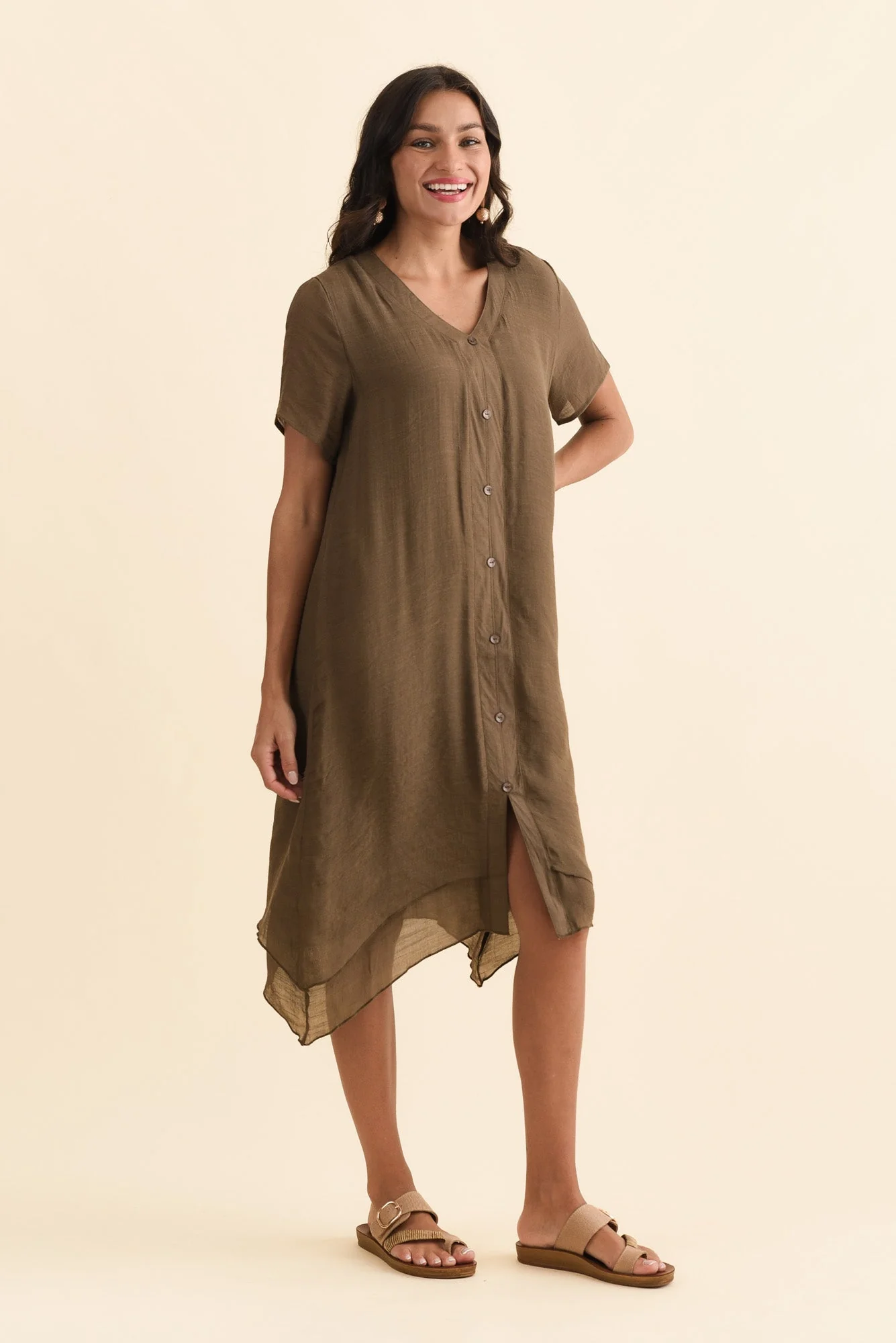 Adelaide Chocolate Layered Button Dress - Image 4