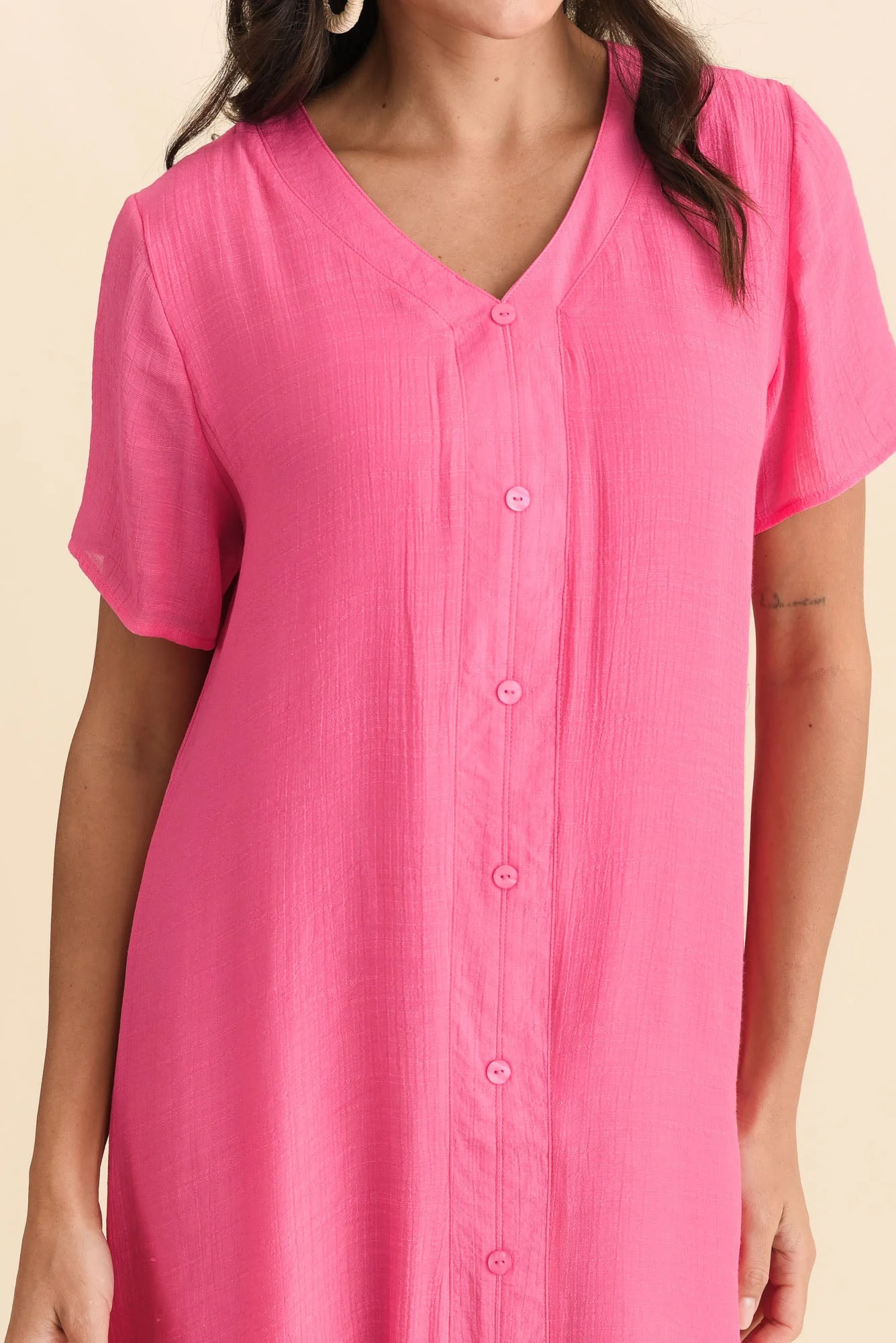 Adelaide Pink Layered Button Dress - Image 5
