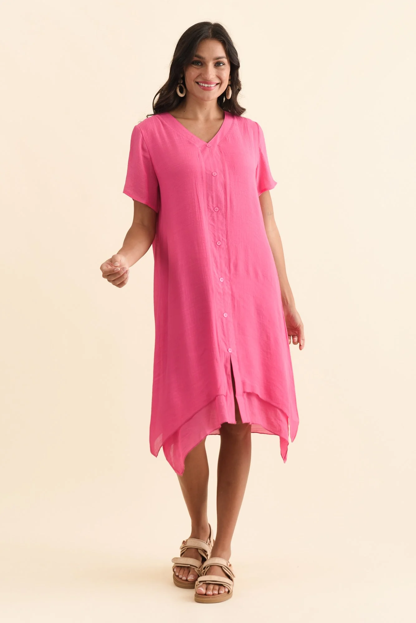 Adelaide Pink Layered Button Dress - Image 6