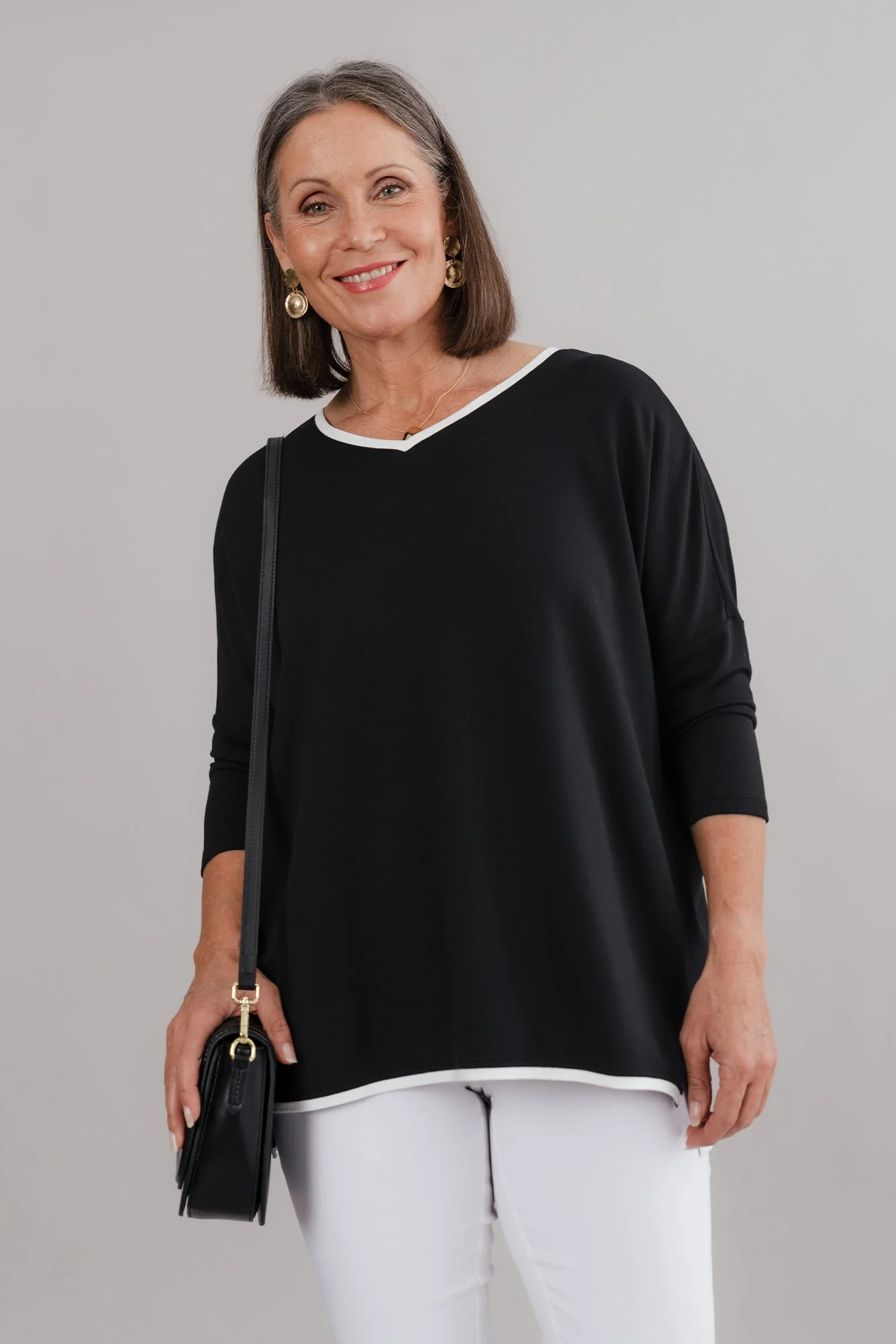 Adina Black Contrast 3/4 Sleeve Top - Image 2