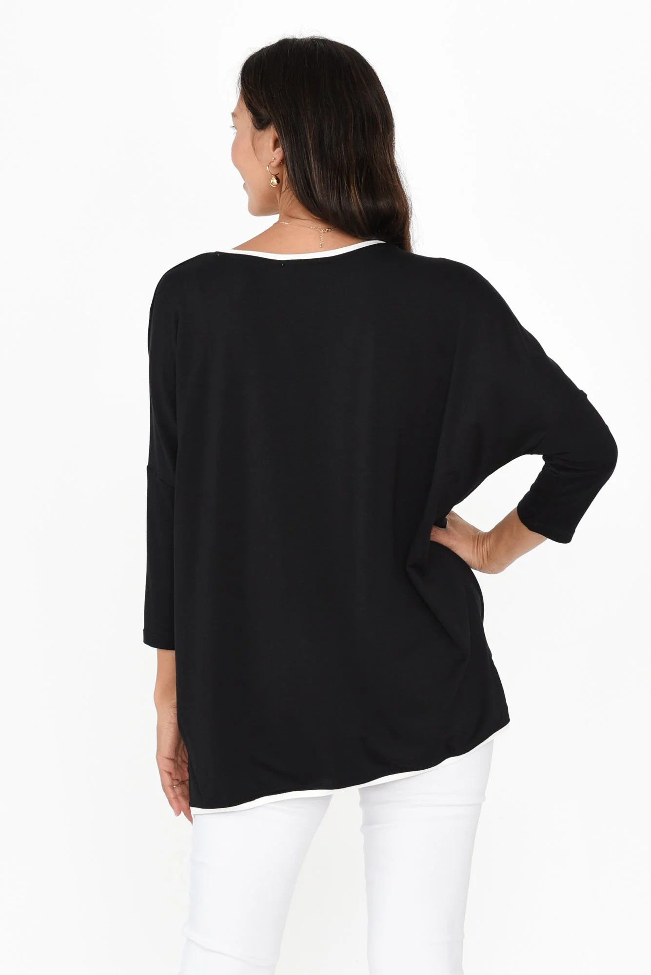 Adina Black Contrast 3/4 Sleeve Top - Image 5