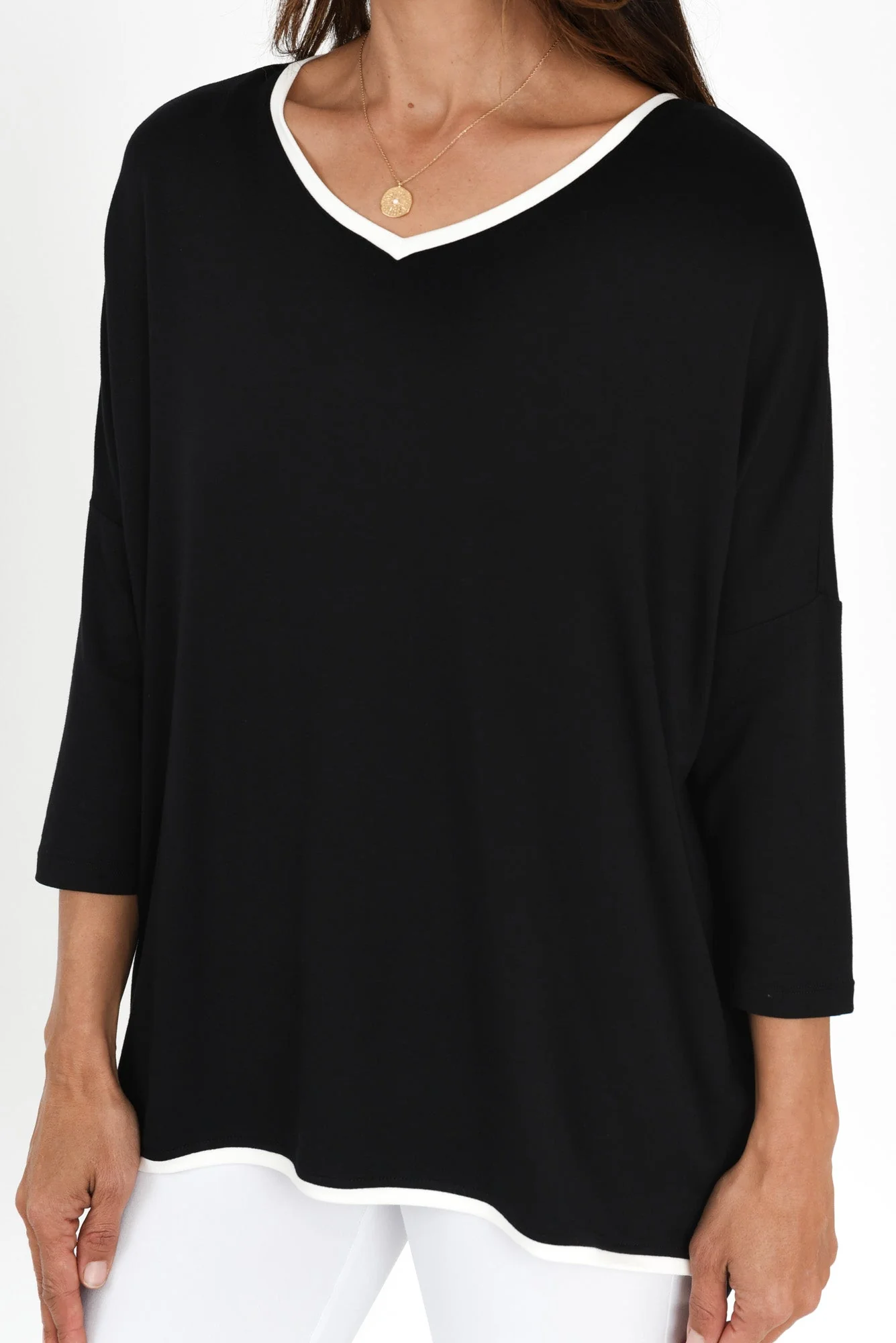Adina Black Contrast 3/4 Sleeve Top - Image 6