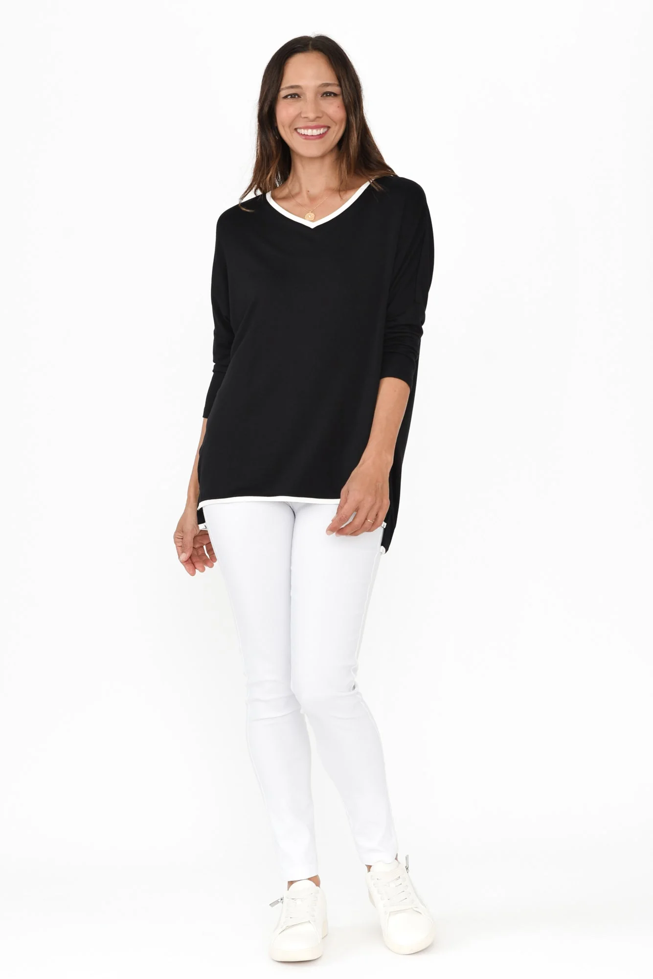 Adina Black Contrast 3/4 Sleeve Top - Image 7
