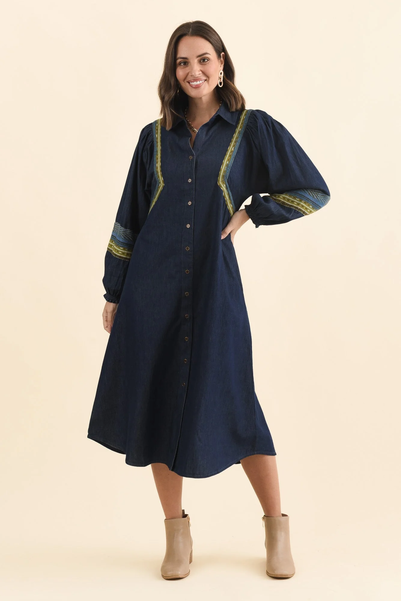 Aerome Blue Denim Puff Sleeve Dress - Image 2