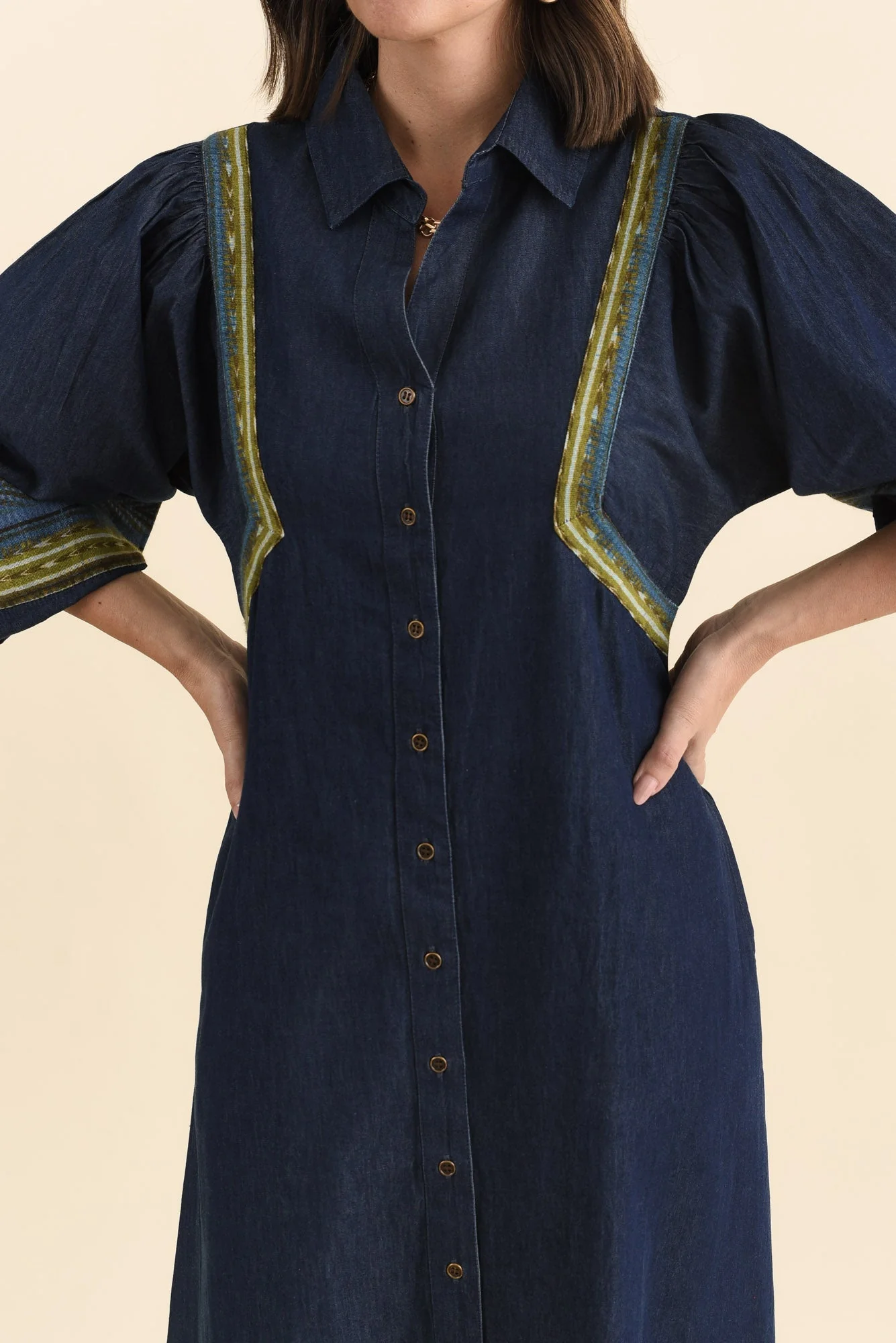 Aerome Blue Denim Puff Sleeve Dress - Image 5