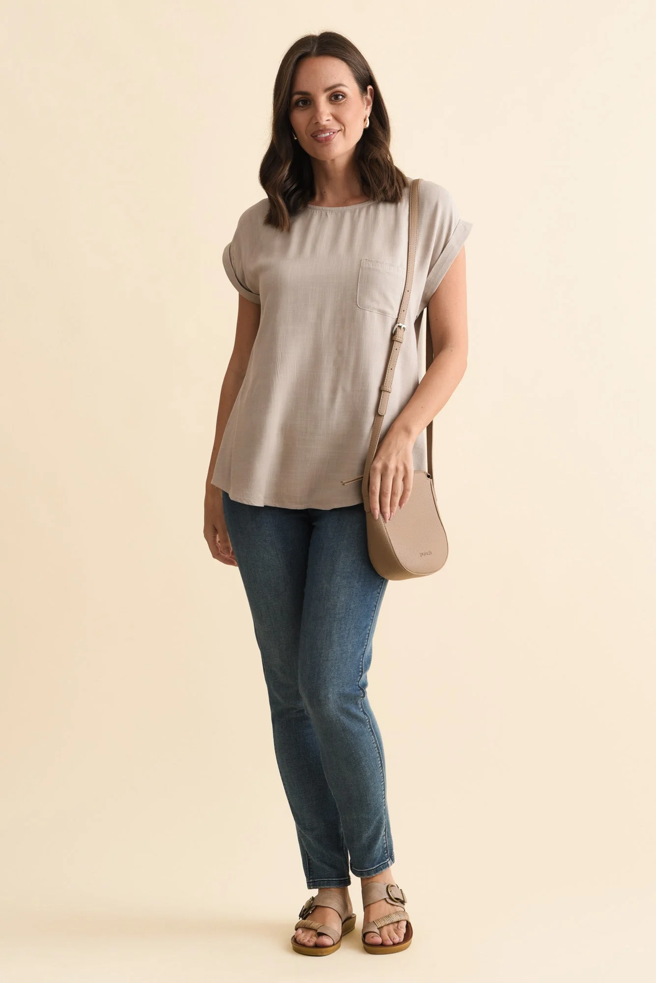 Aiden Beige Linen Blend Pocket Top - Image 2