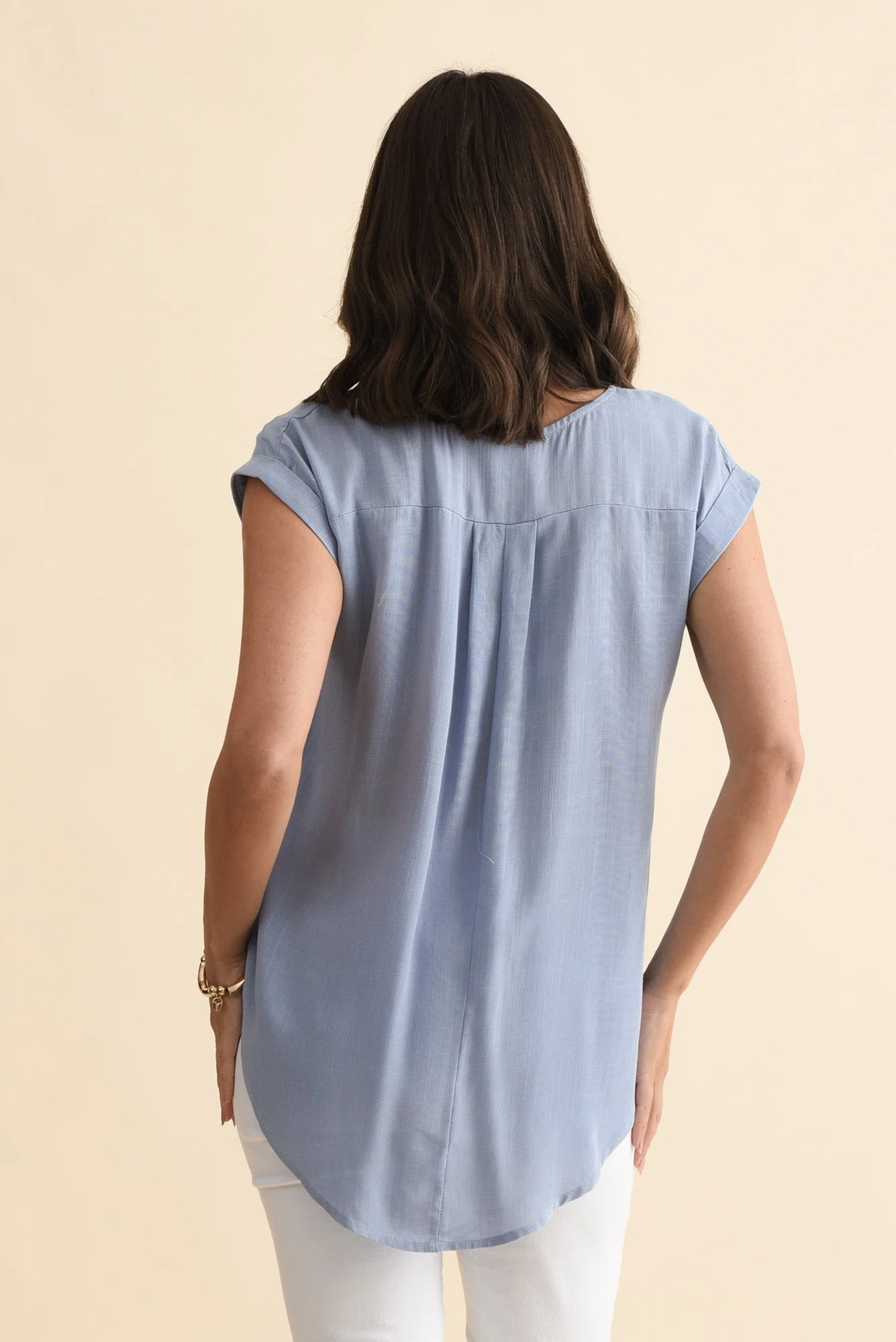 Aiden Blue Linen Blend Pocket Top - Image 4