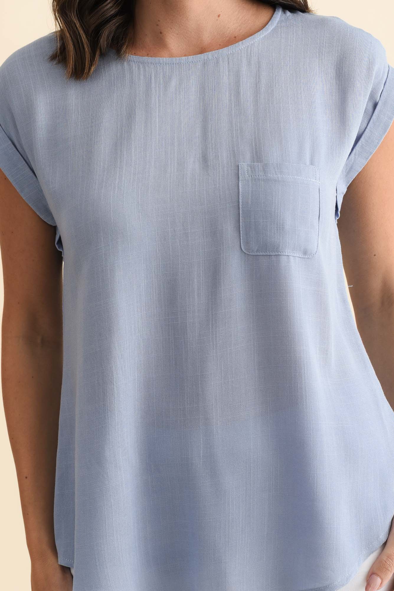 Aiden Blue Linen Blend Pocket Top - Image 5
