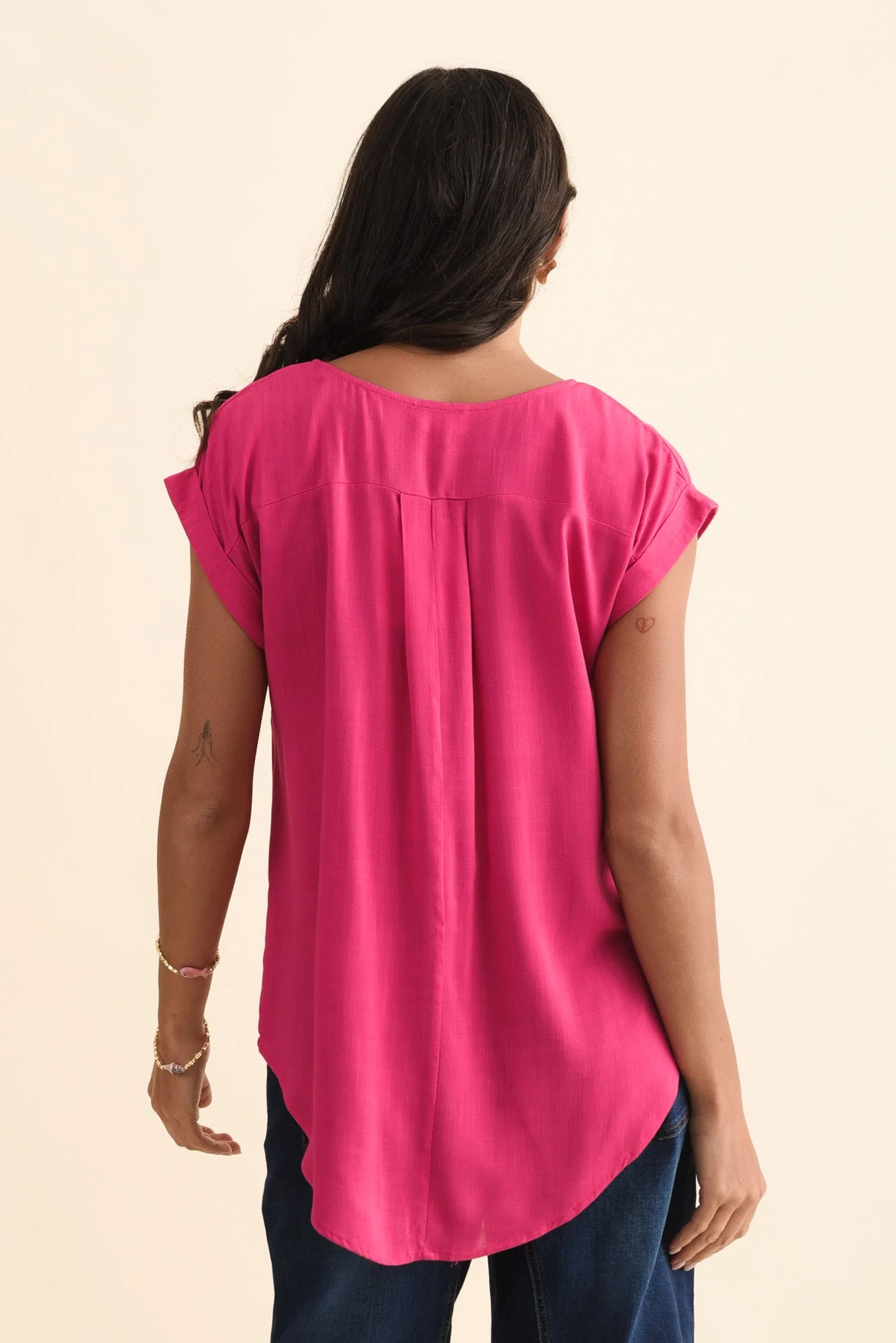 Aiden Hot Pink Linen Blend Pocket Top - Image 4