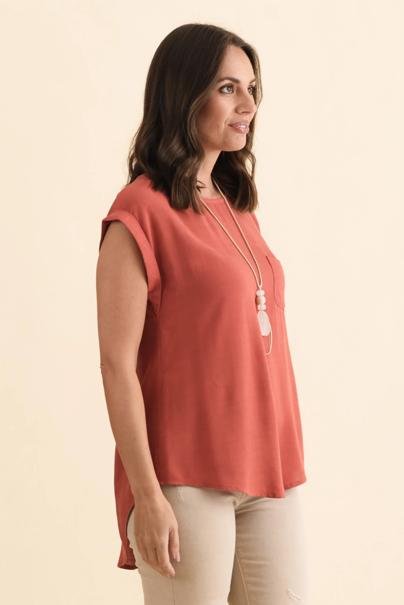 Aiden Rust Linen Blend Pocket Top - Image 3