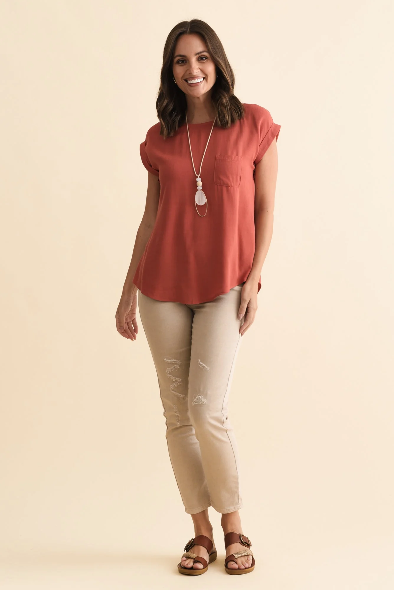 Aiden Rust Linen Blend Pocket Top - Image 6
