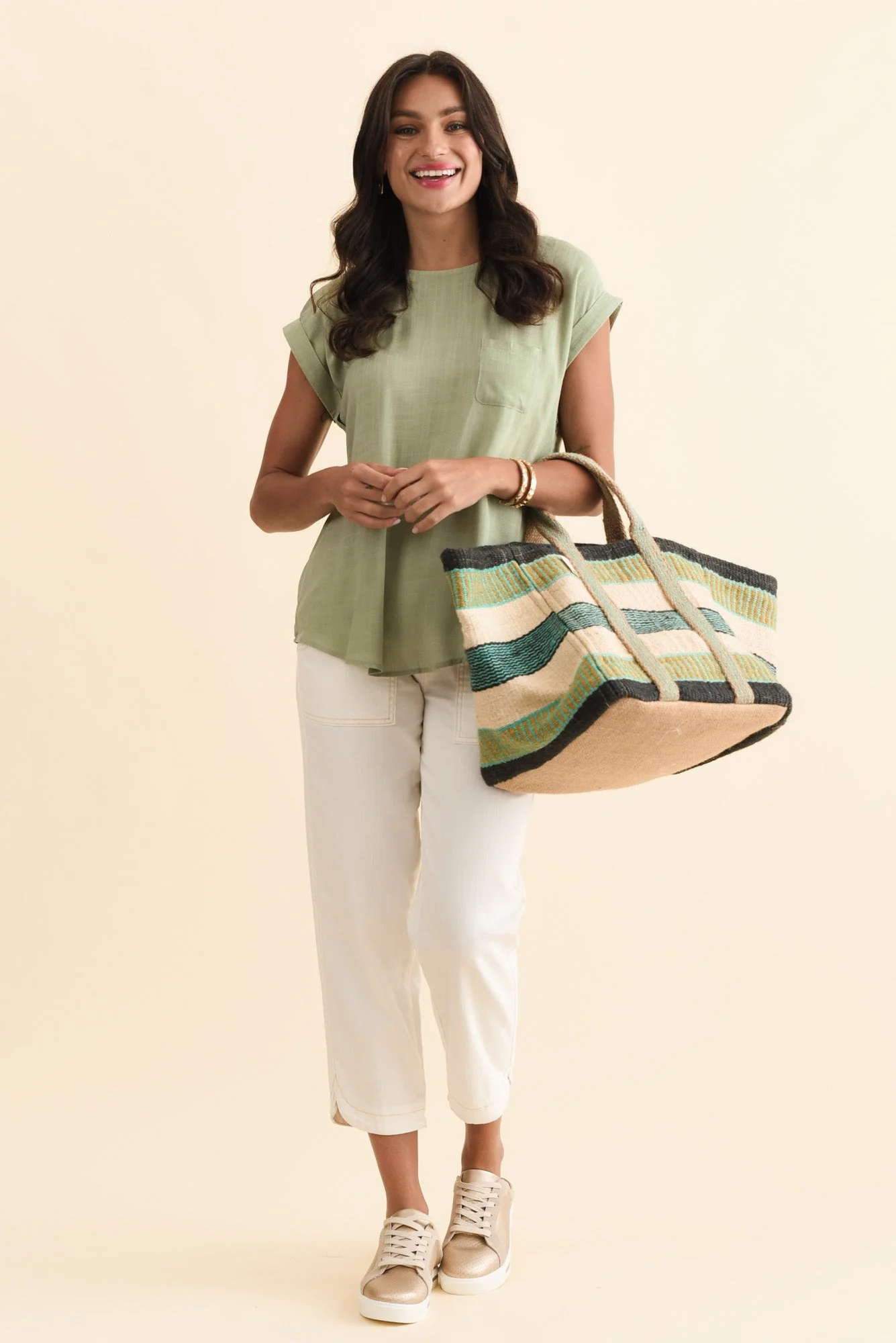 Aiden Sage Linen Blend Pocket Top - Image 2