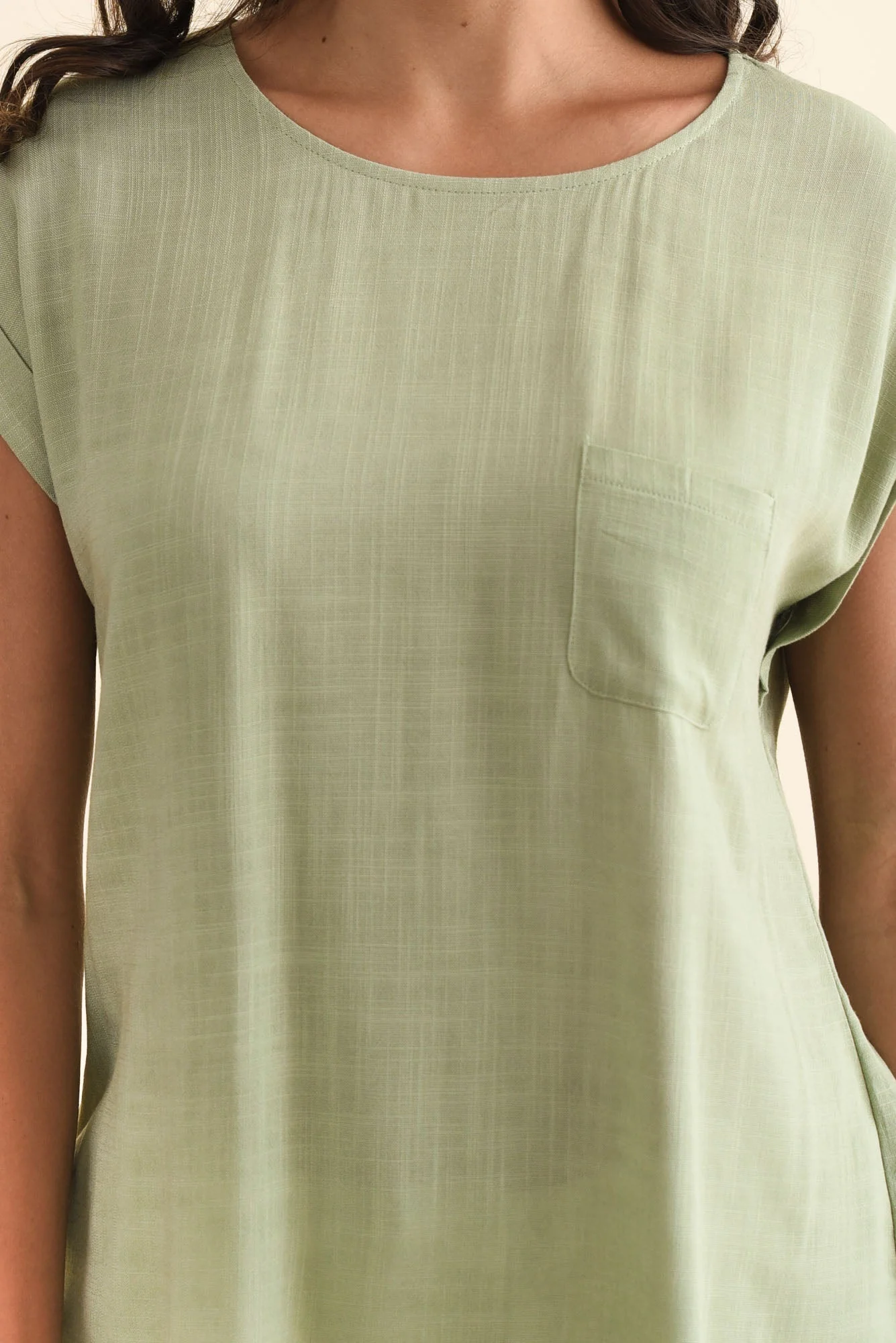 Aiden Sage Linen Blend Pocket Top - Image 5