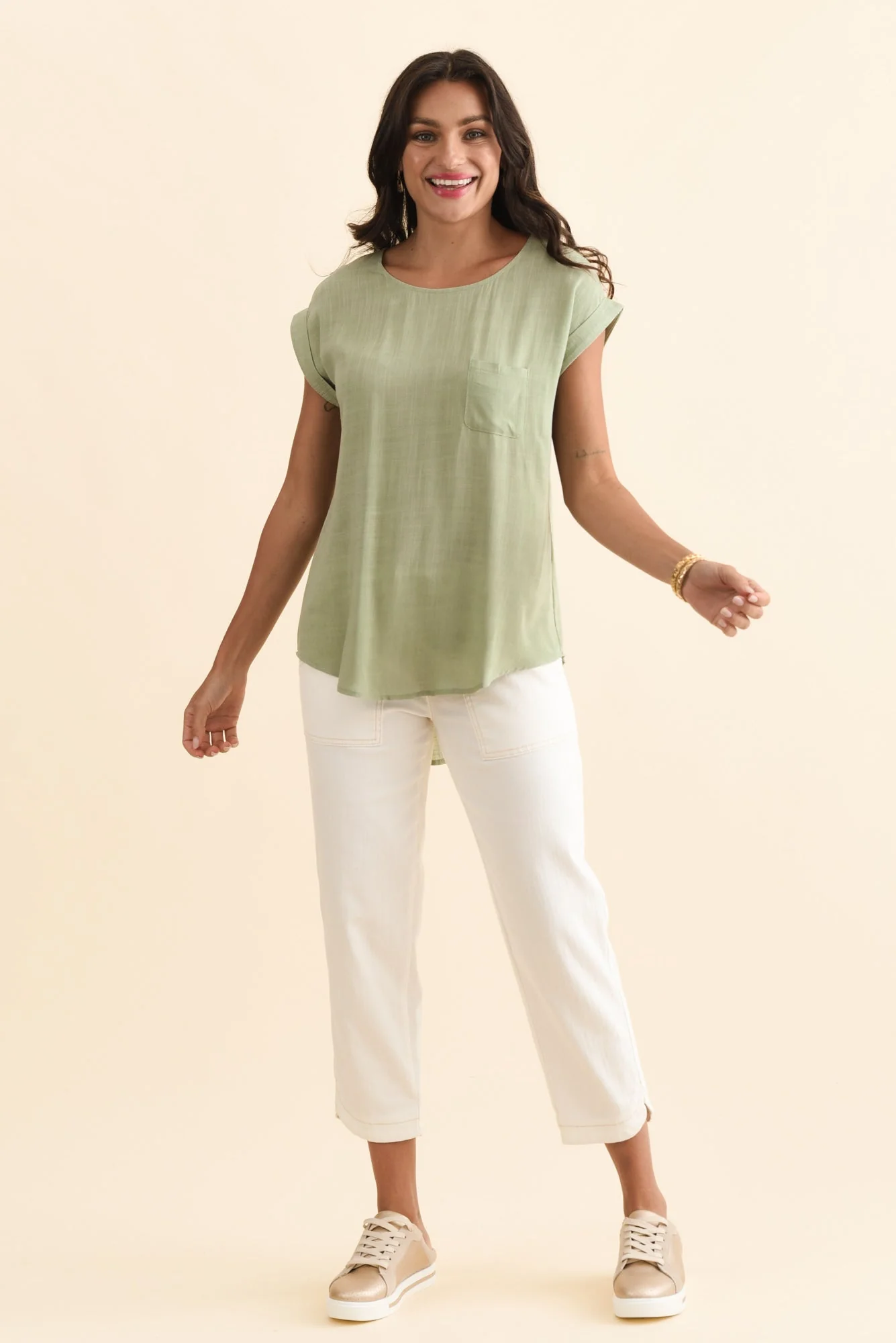 Aiden Sage Linen Blend Pocket Top - Image 6