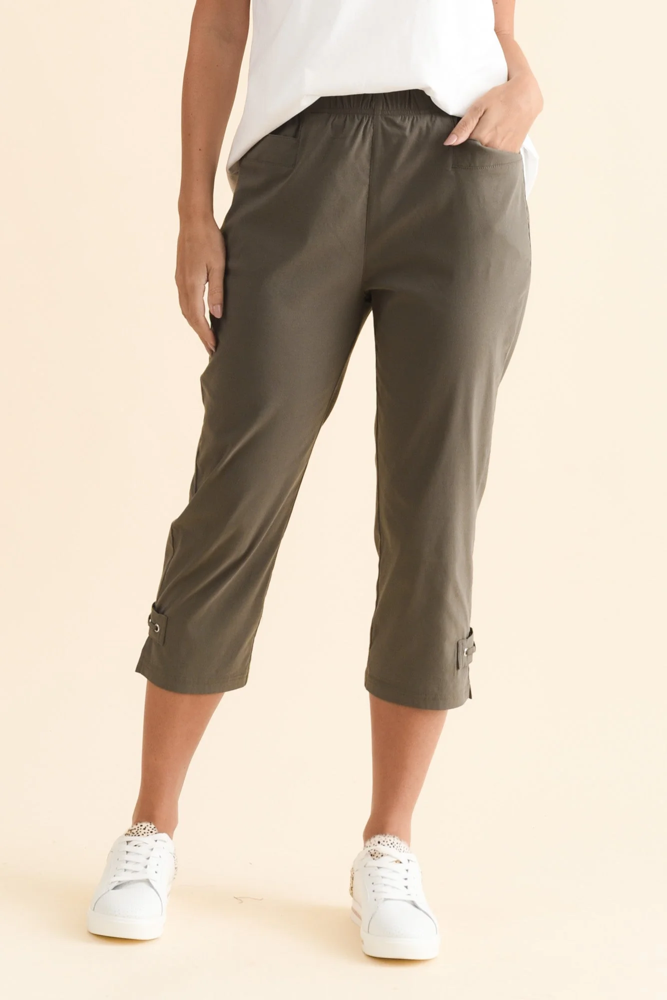 Air-Lite Olive Stretch Capri Pants - Image 2