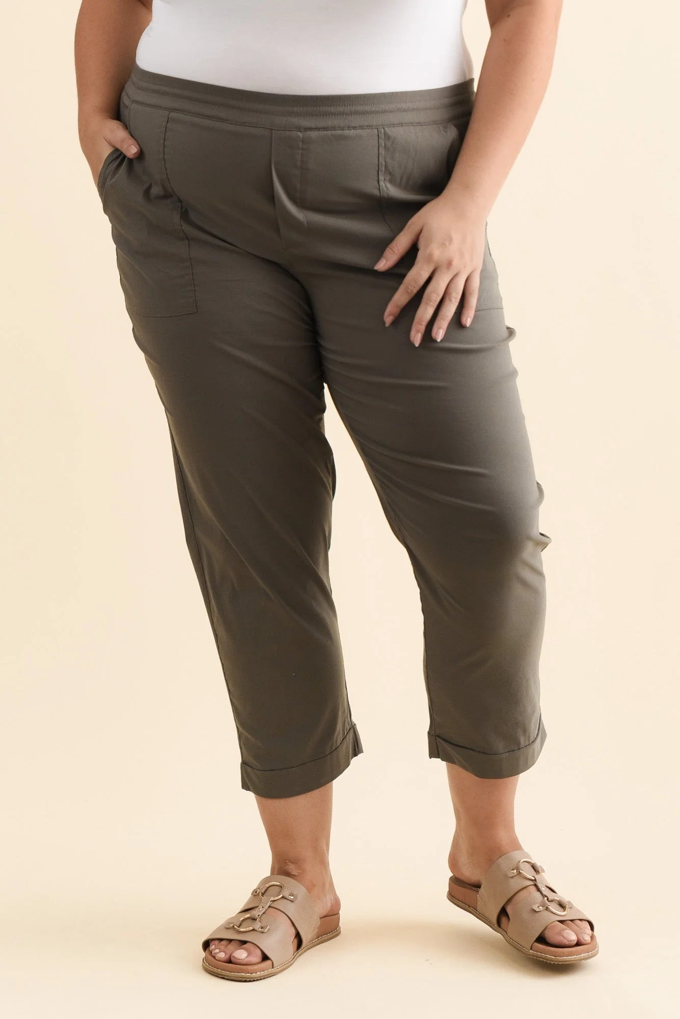 Air-Lite Olive Stretch Cropped Pants - Image 7
