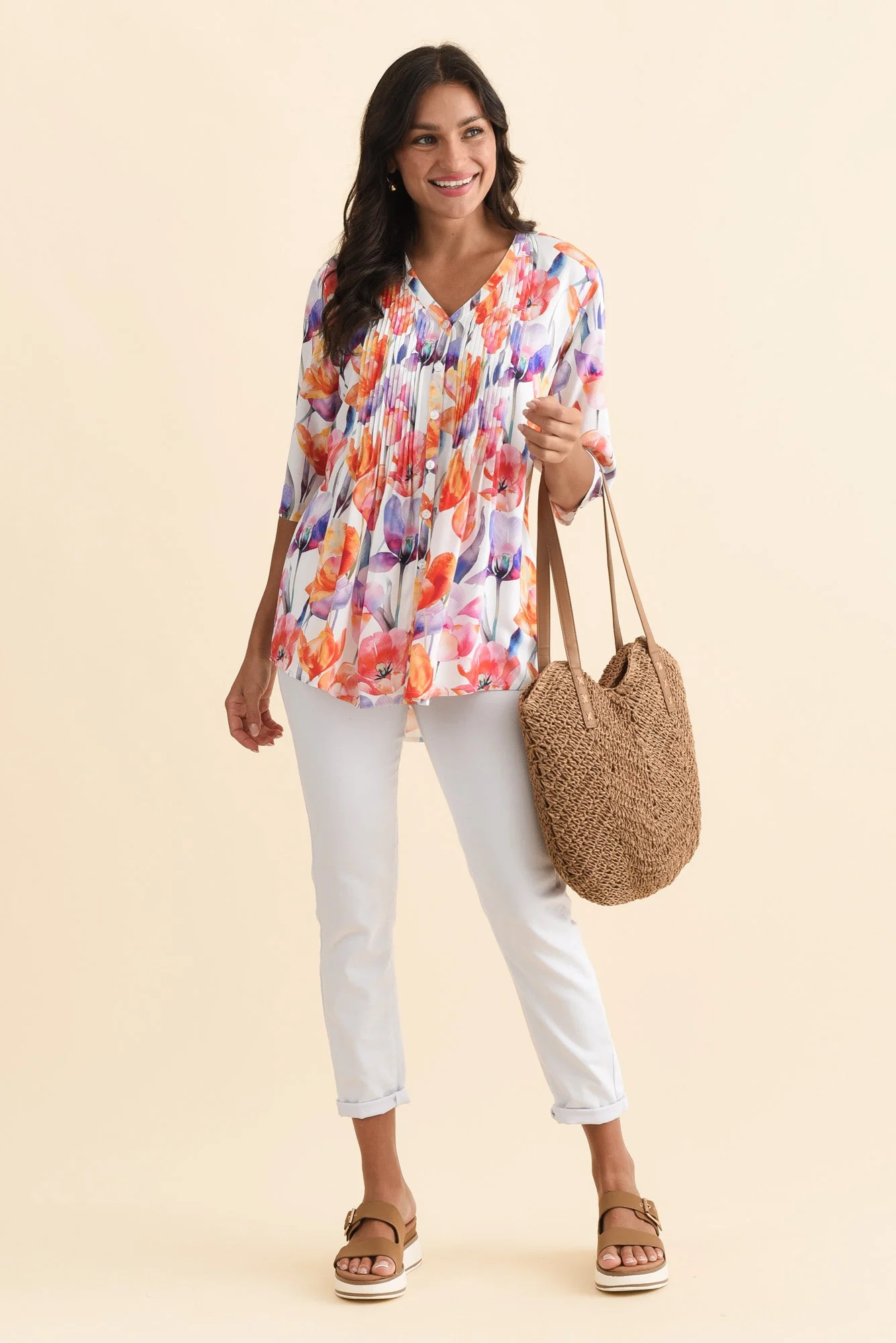Alby Orange Flower Pleated Blouse - Image 2
