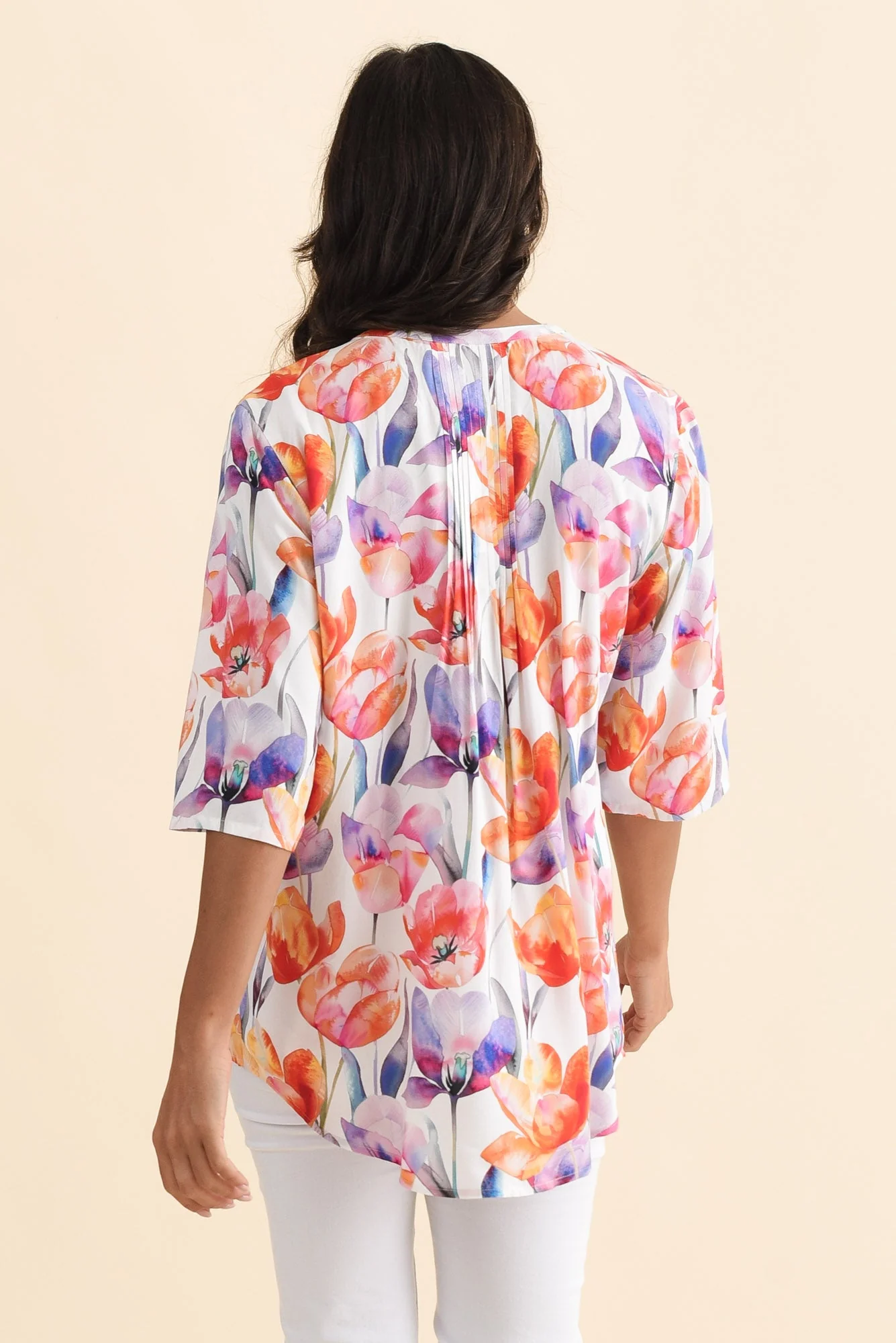 Alby Orange Flower Pleated Blouse - Image 4