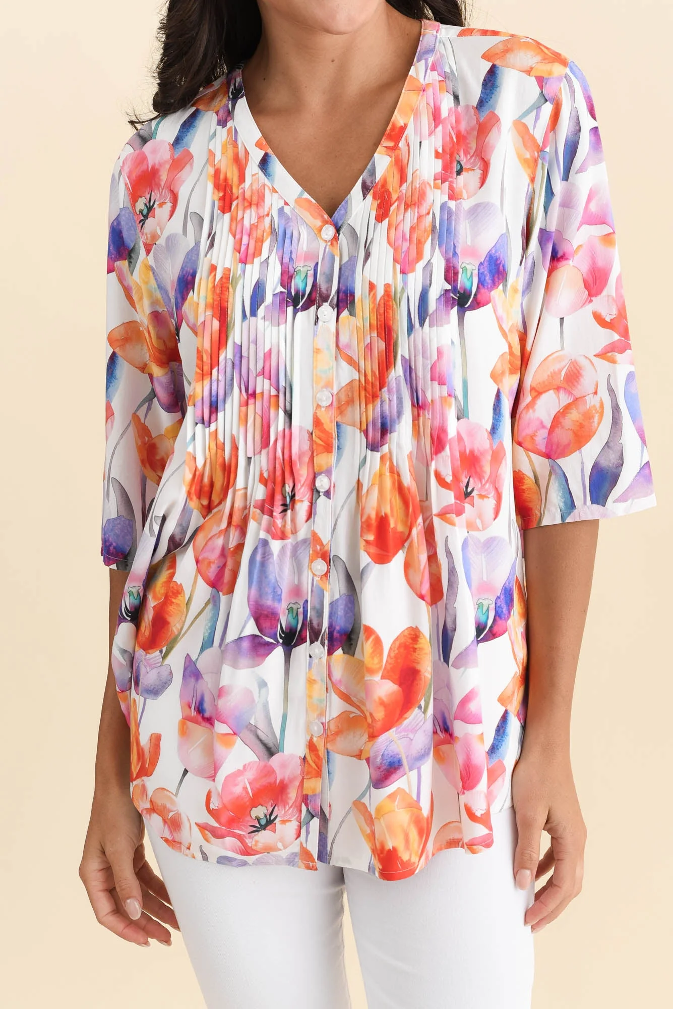 Alby Orange Flower Pleated Blouse - Image 5